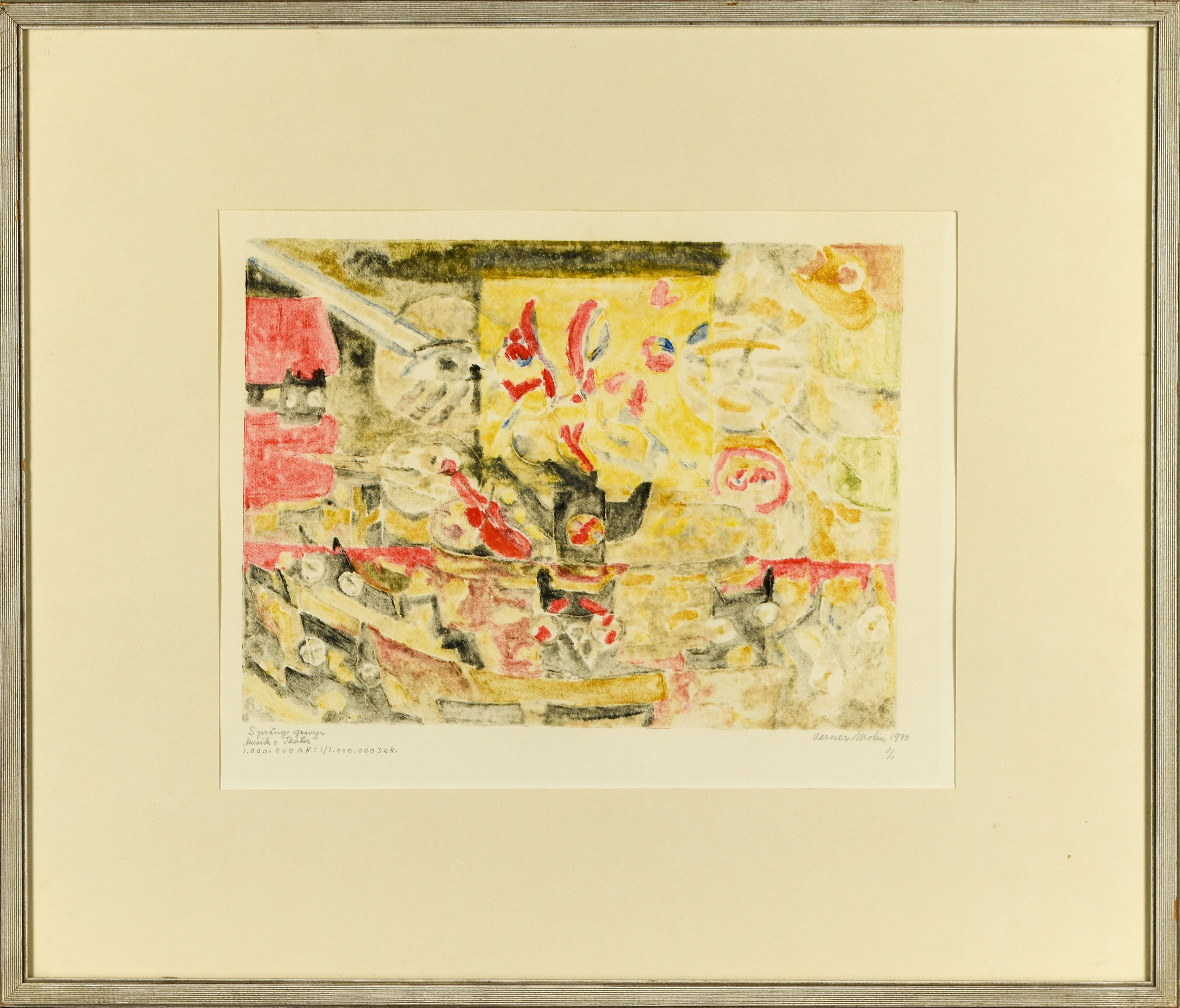 VERNER MOLIN. Etsning, "Musik & Teater" signerad, numrerad 1/1, daterad 1970.