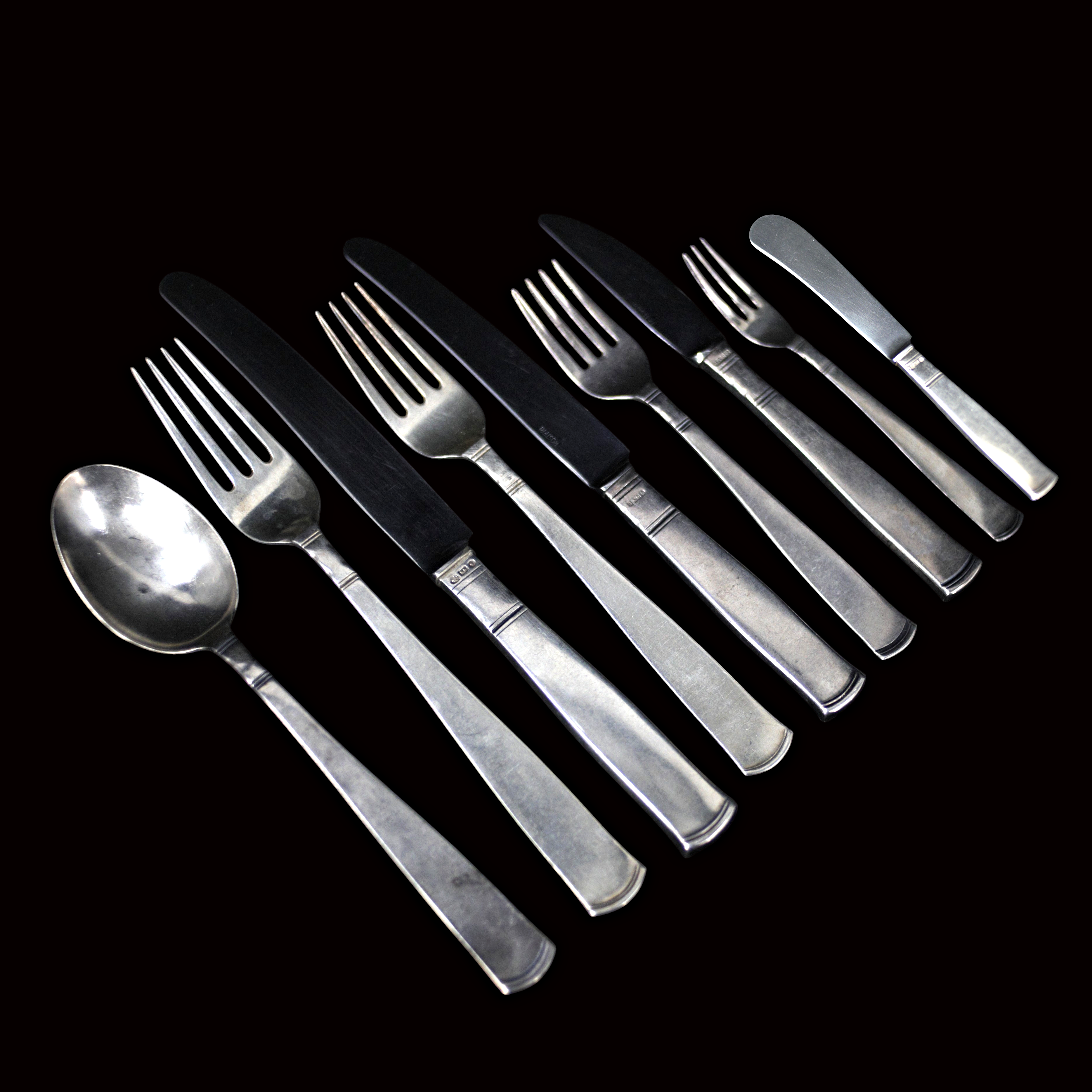 MATBESTICK, 78 delar, "Rosenholm", silver, Guldsmedsaktiebolaget i Stockholm, 1942.