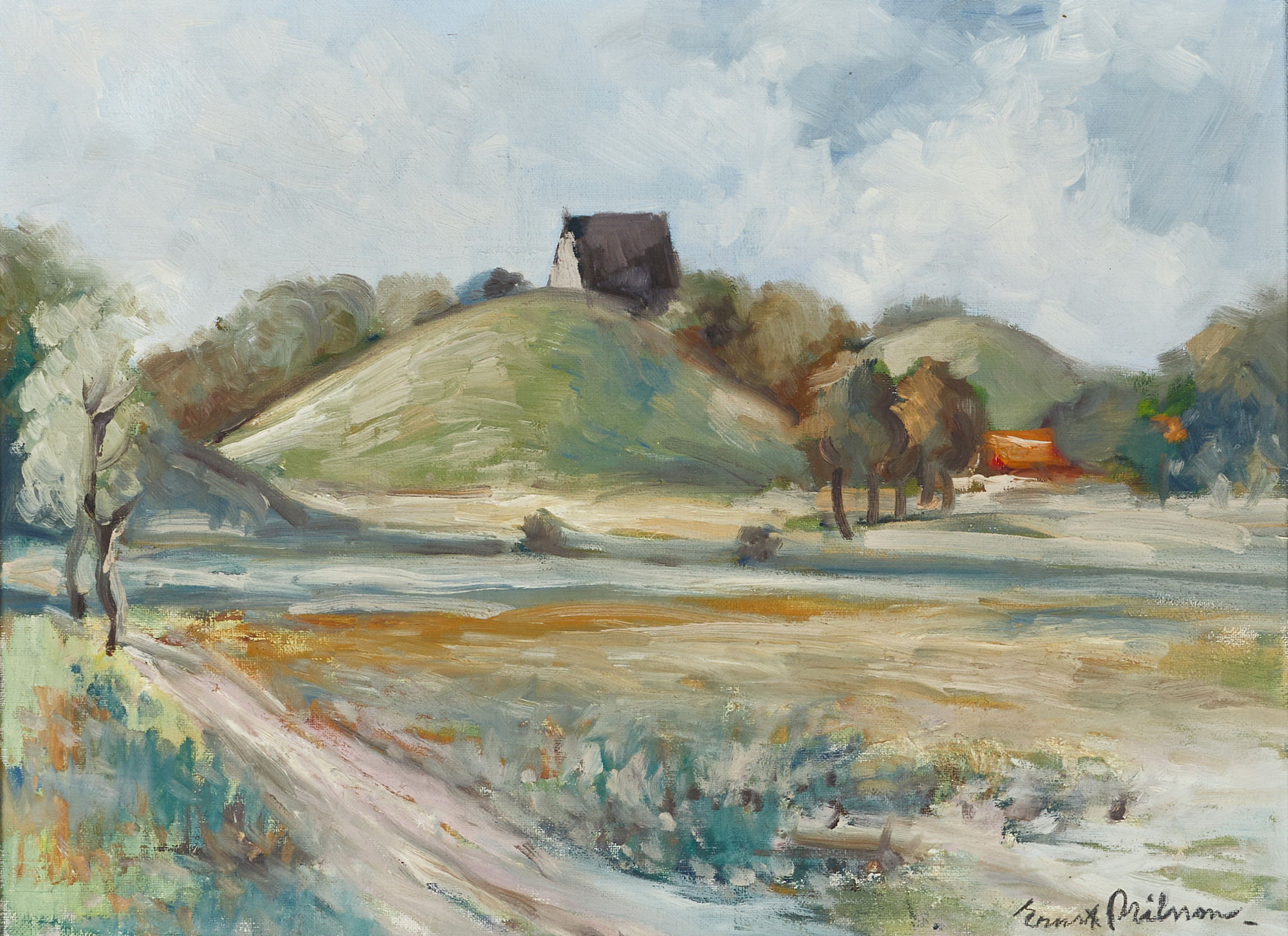 ERNST NILSSON (1892–1937), "Gamla Upsala", signerad, olja på duk ställd på pannå.