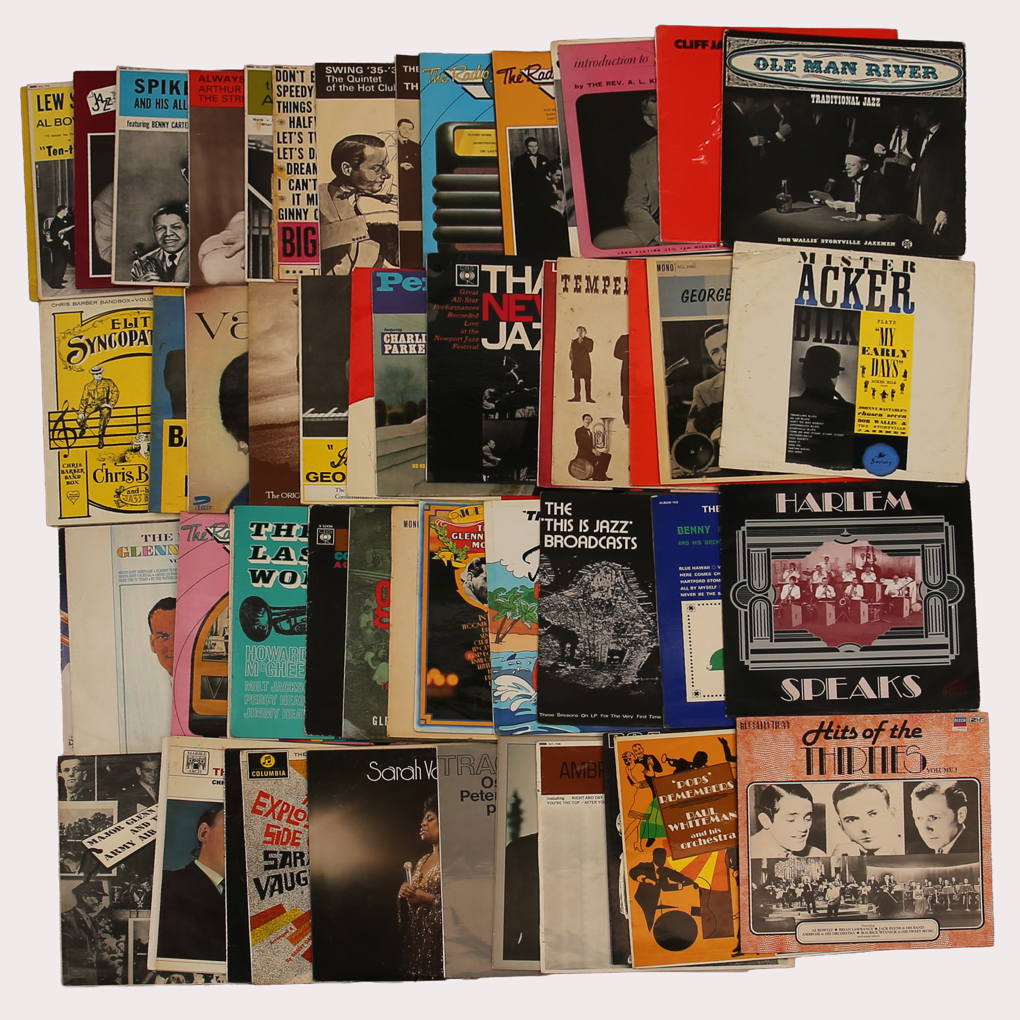 PARTI VINYL/LP skivor, jazz bla Glenn Miller, Ray Noble, Howard McGhee, Count Basie, Sarah Vaughan, Oscar Peterson tot ca 50 st.