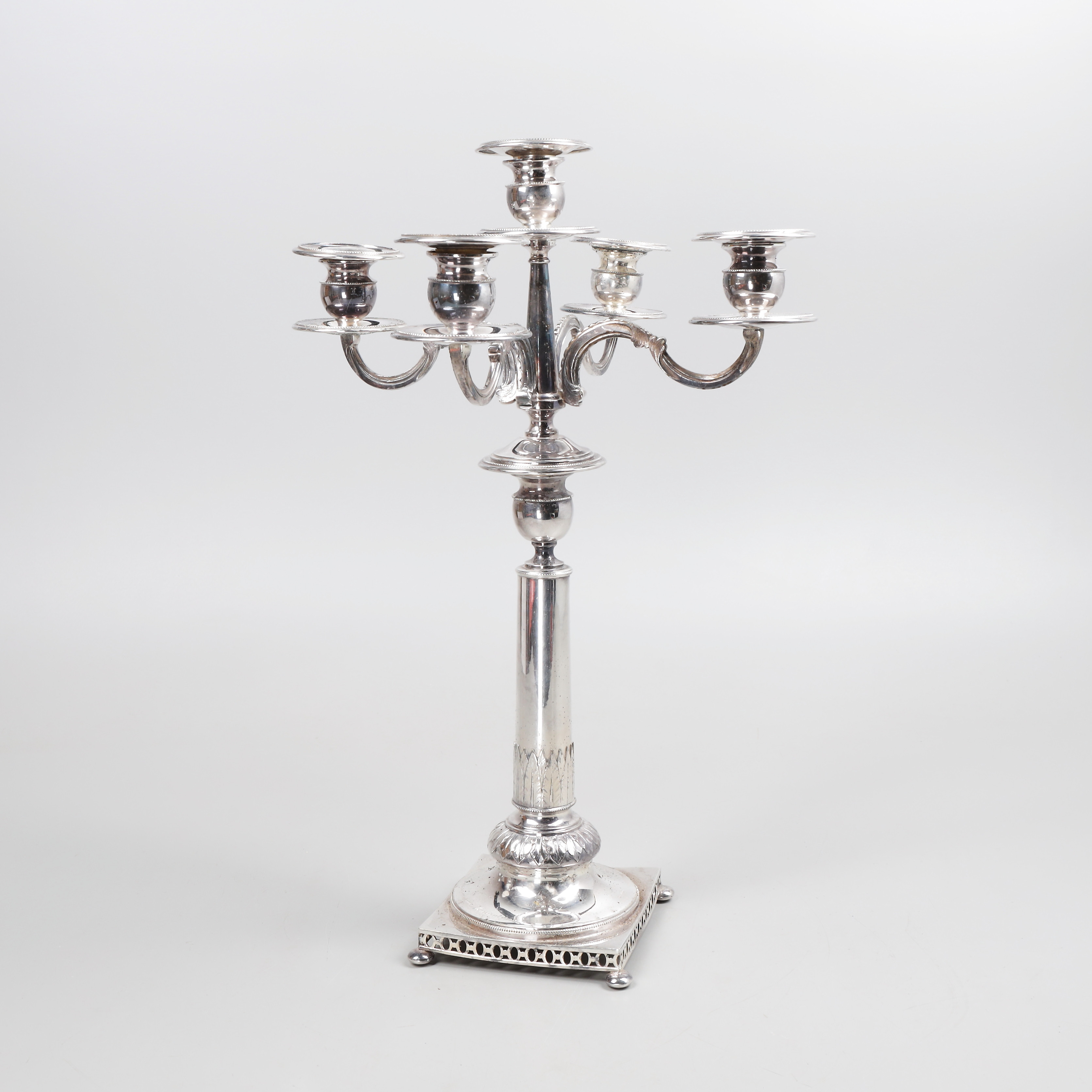 KANDELABER, nysilver, gustaviansk stil, CG Hallberg, Stockholm, 1900-talets första hälft.