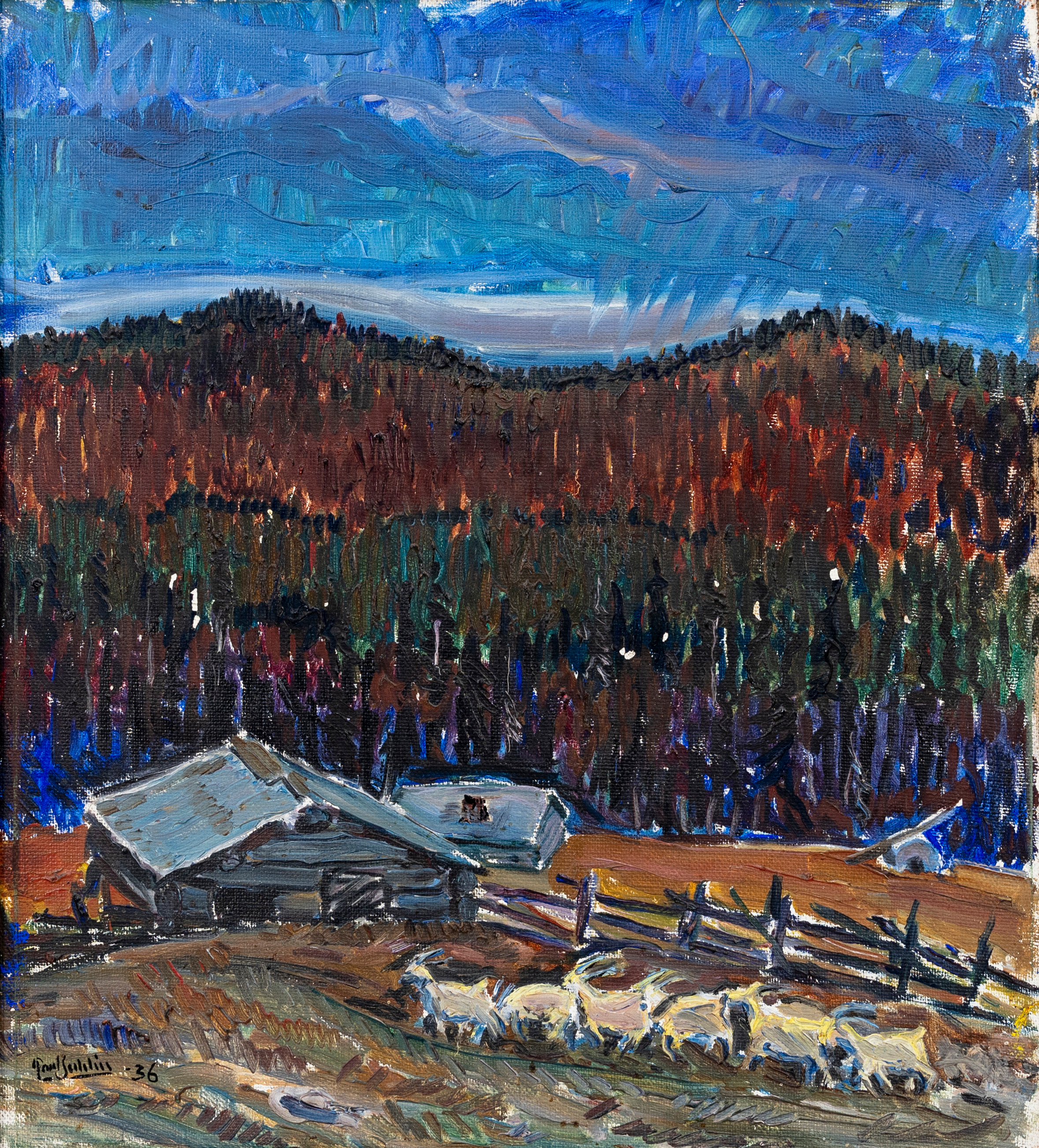 PAUL SAHLIN (1905-88). Landskap med skog, olja på duk, signerad och daterad, -36.