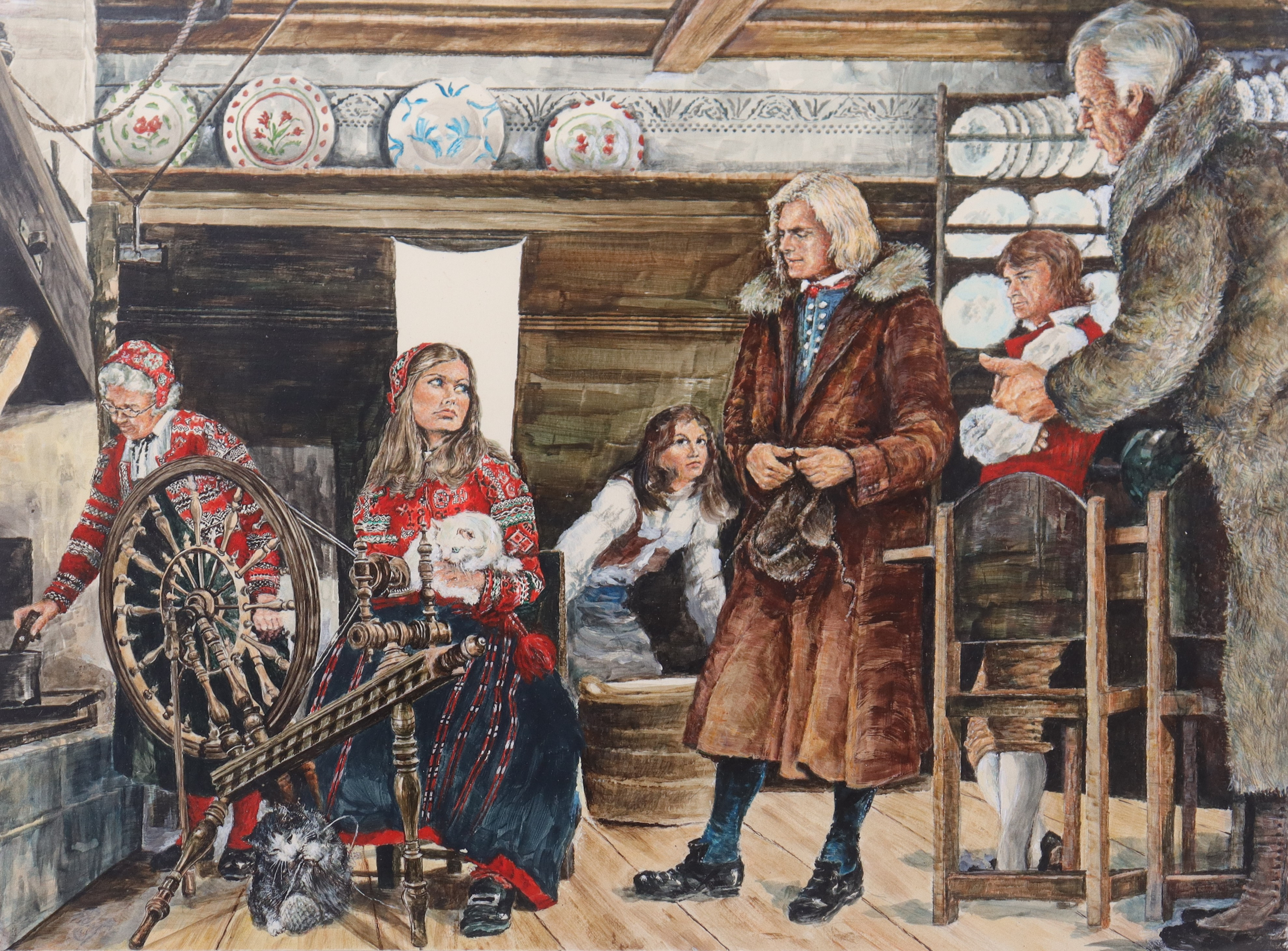 JOSEPH PROHASKAM (1886-1964). olja på papp, figurscen i bondehem.