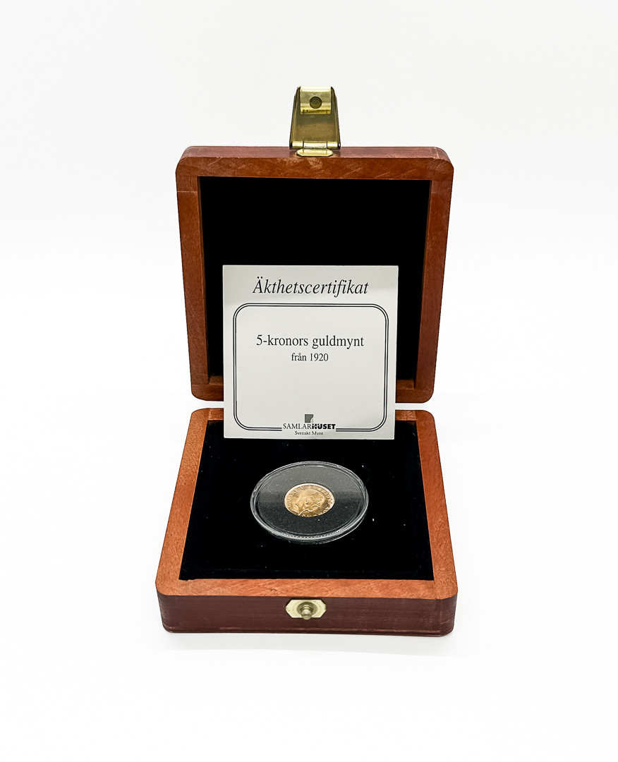 MYNT, 21,6k Guld, 5 Kr. Oscar II, 1920.