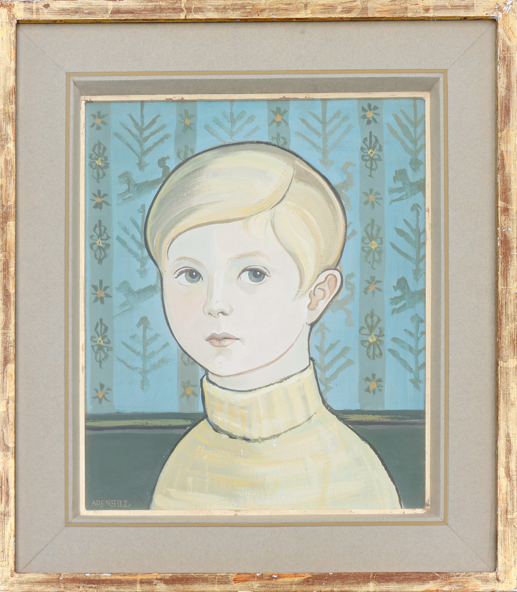 ÅKE ARENHILL. Olja på pannå, signerad,porträtt.