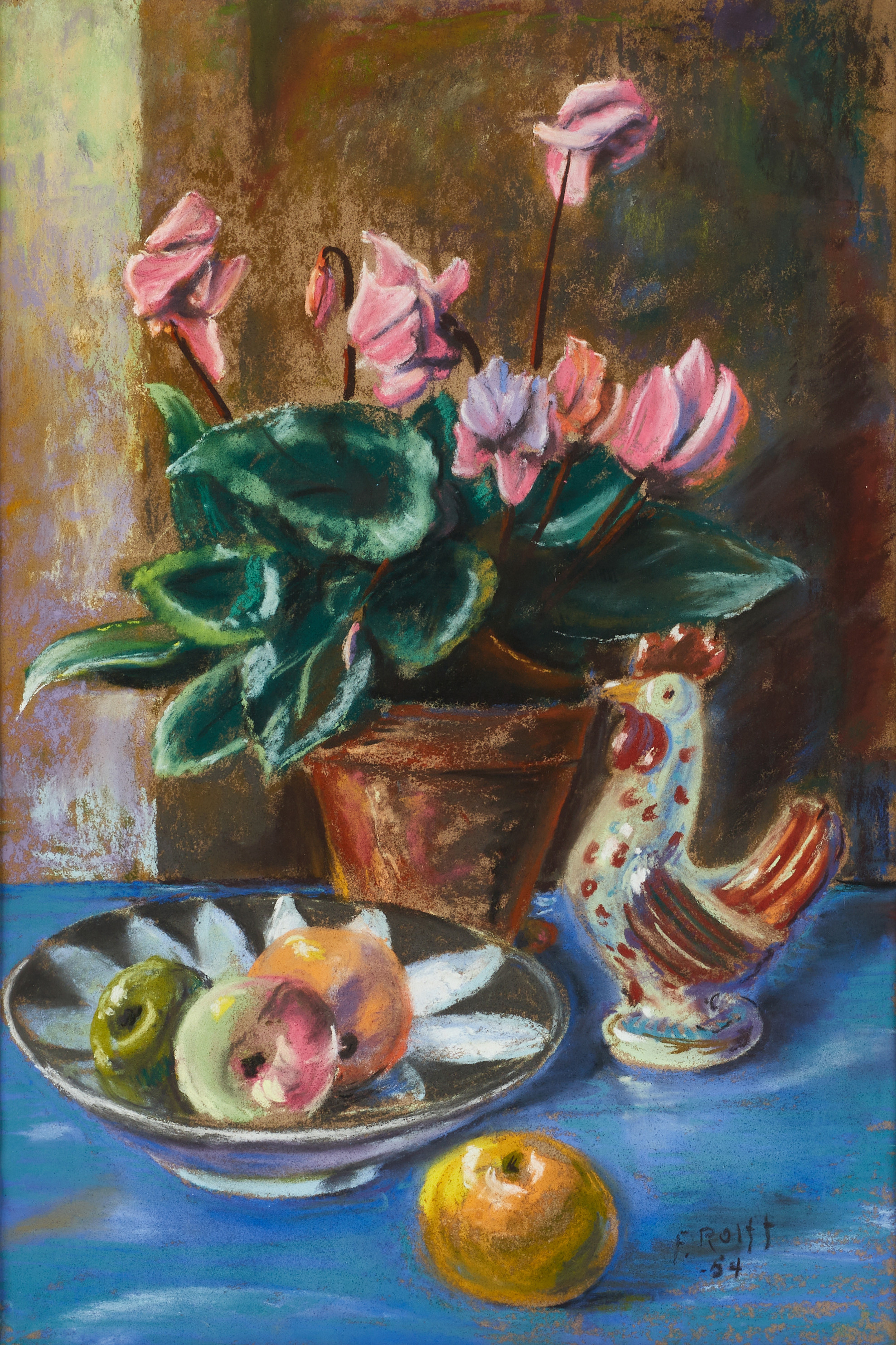 FOLKE ROLFF (1890-1966). Blomsterstileben, signerad, daterad -54, pastell.