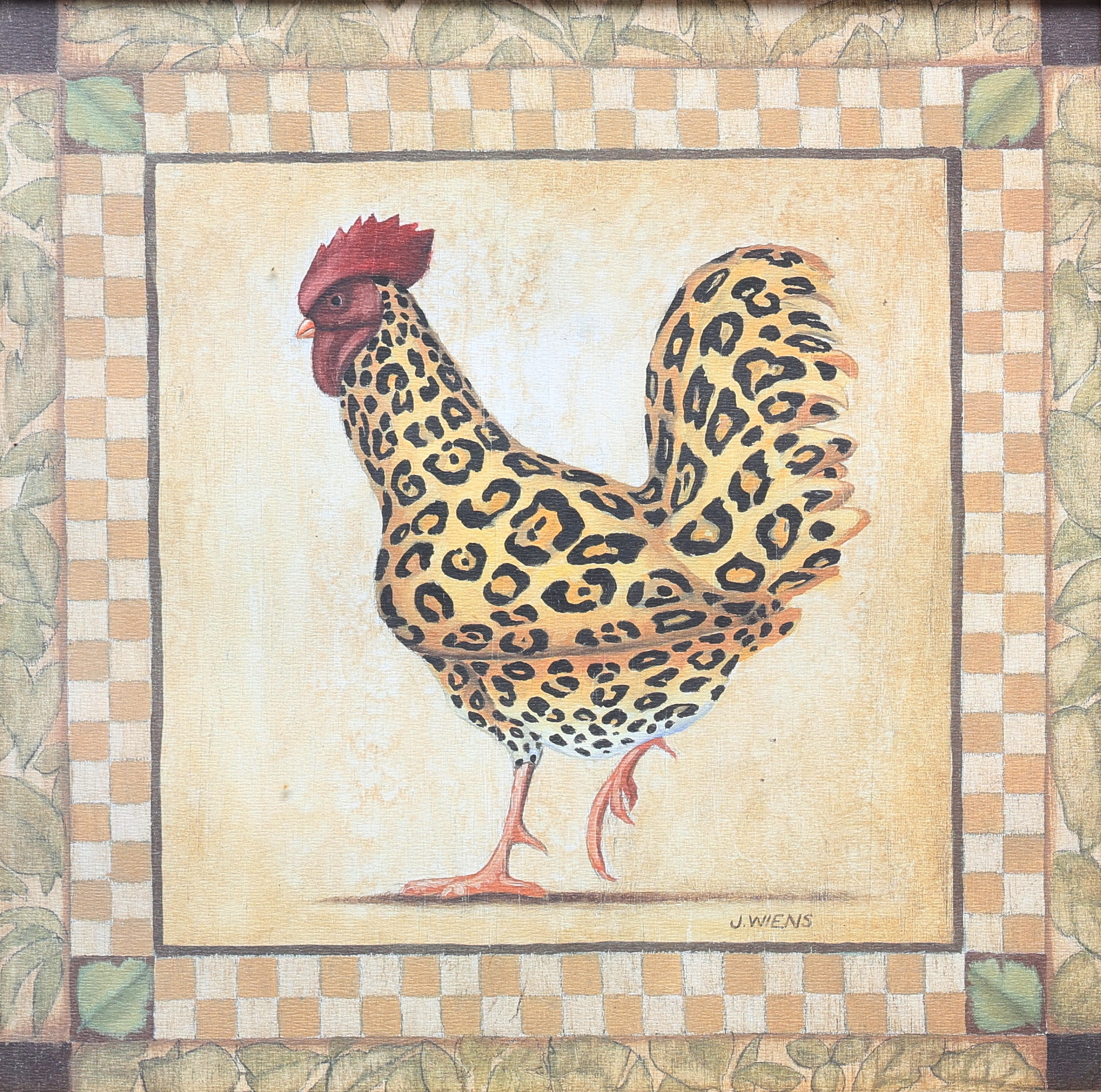 J.WIENS, grafiska tryck, 2 st, tuppar.