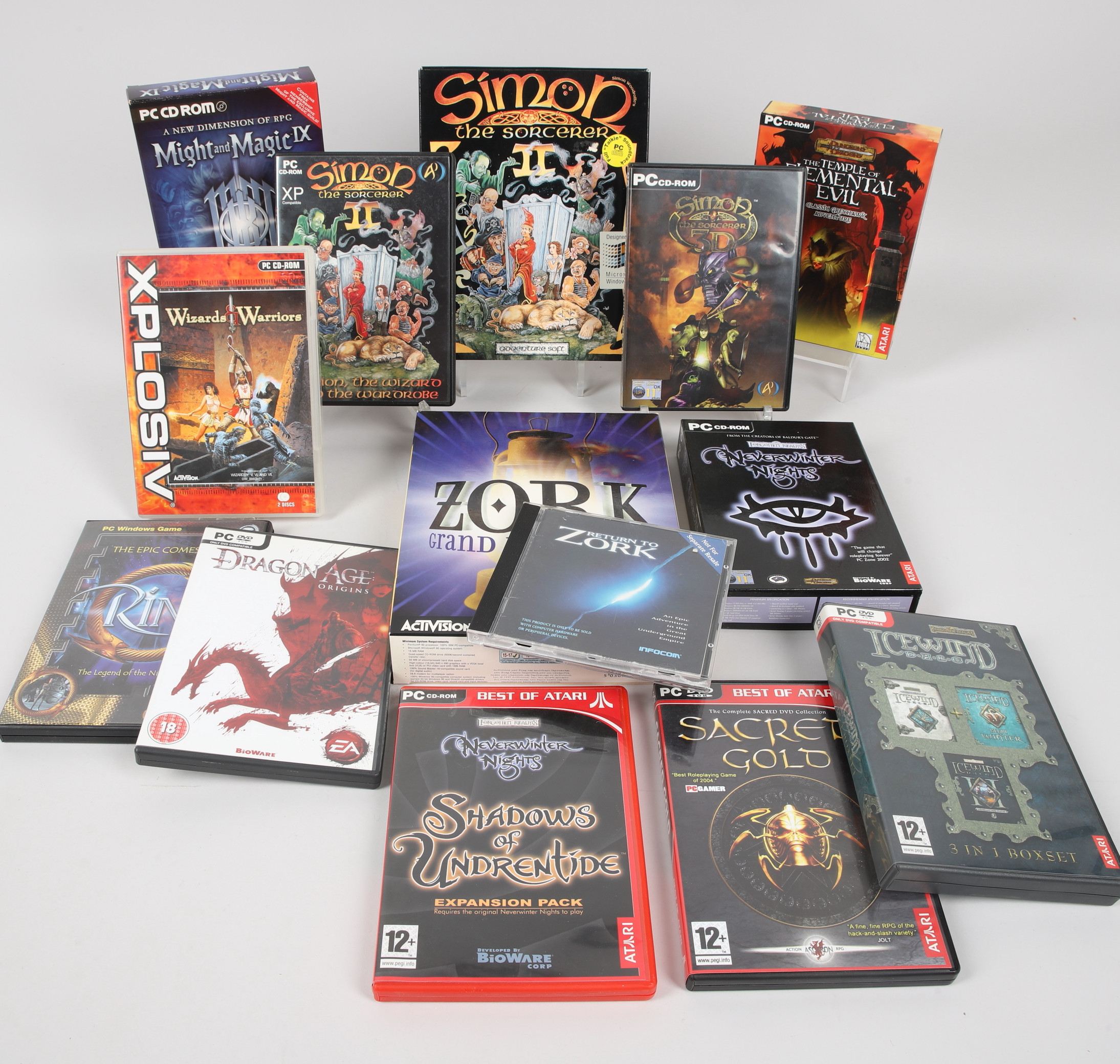 PARTI PC-SPEL, 14 st, bl.a. Simon the Sorcerer II, Wizards & Warriors, Neverwinter nights, 1993-2009.