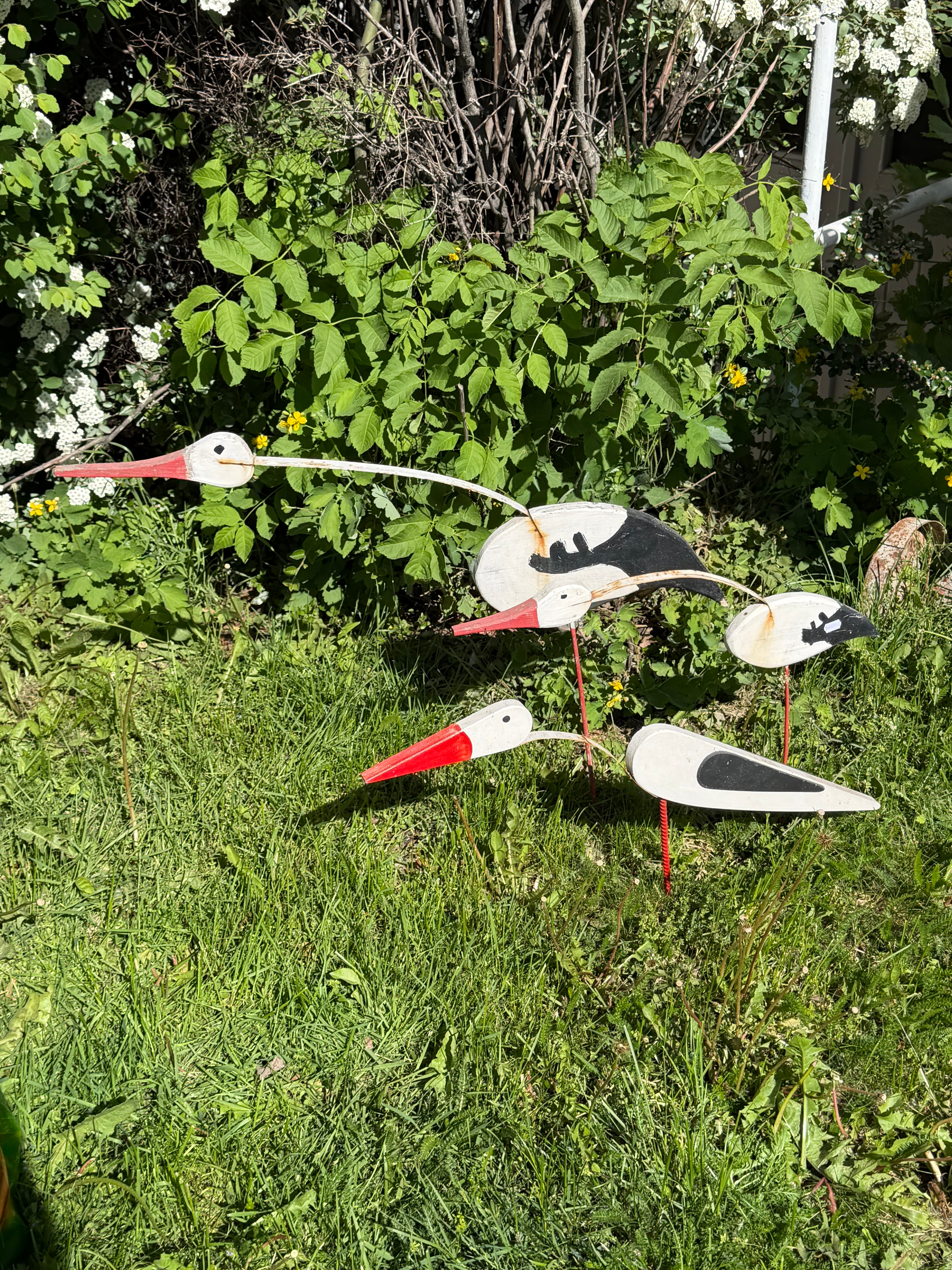 TRÄDGÅRDSSKULPTURER, 3 st, fåglar.