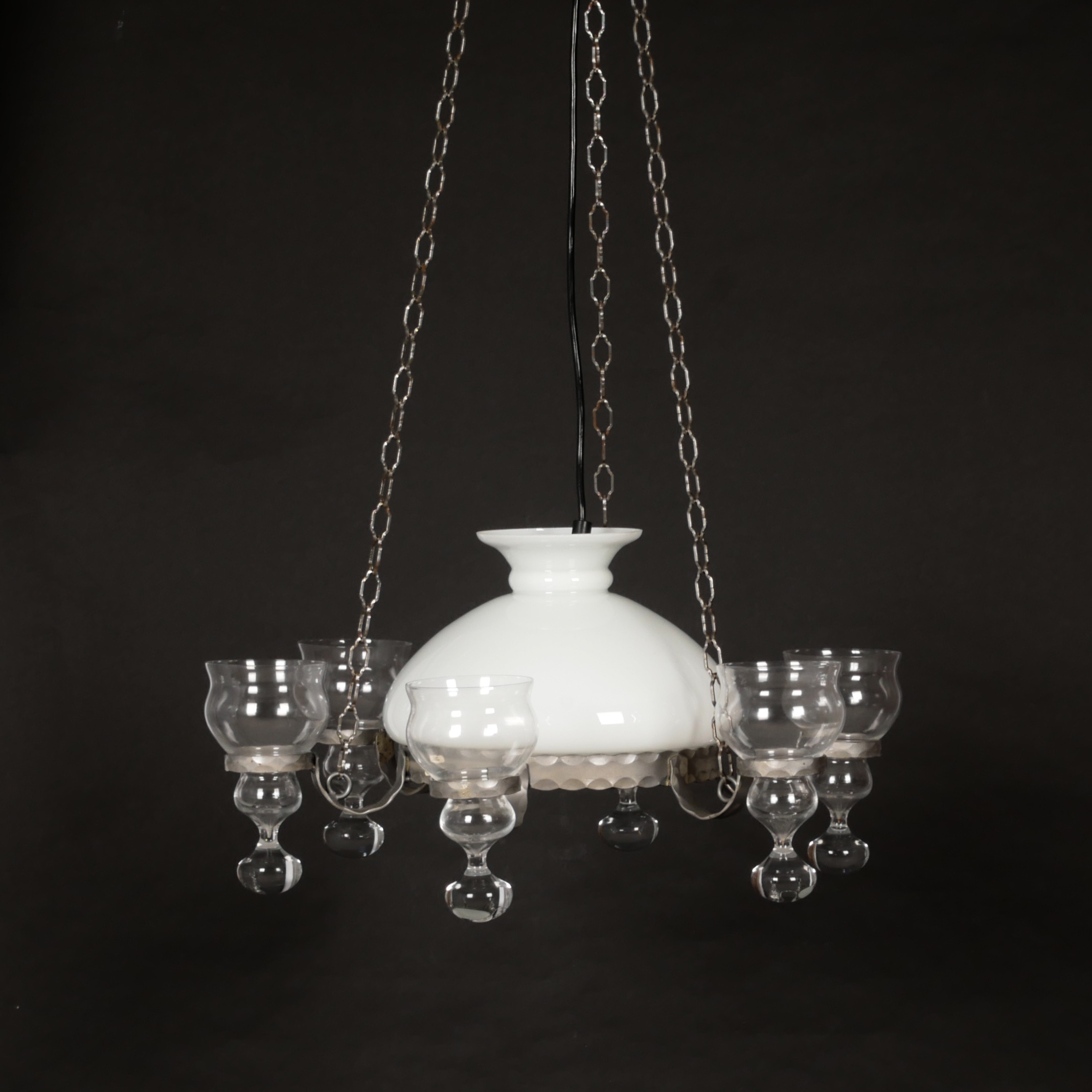 TAKLAMPA, 5-armad, metall och glas, Ogenbrant, 1900-talets sista del.