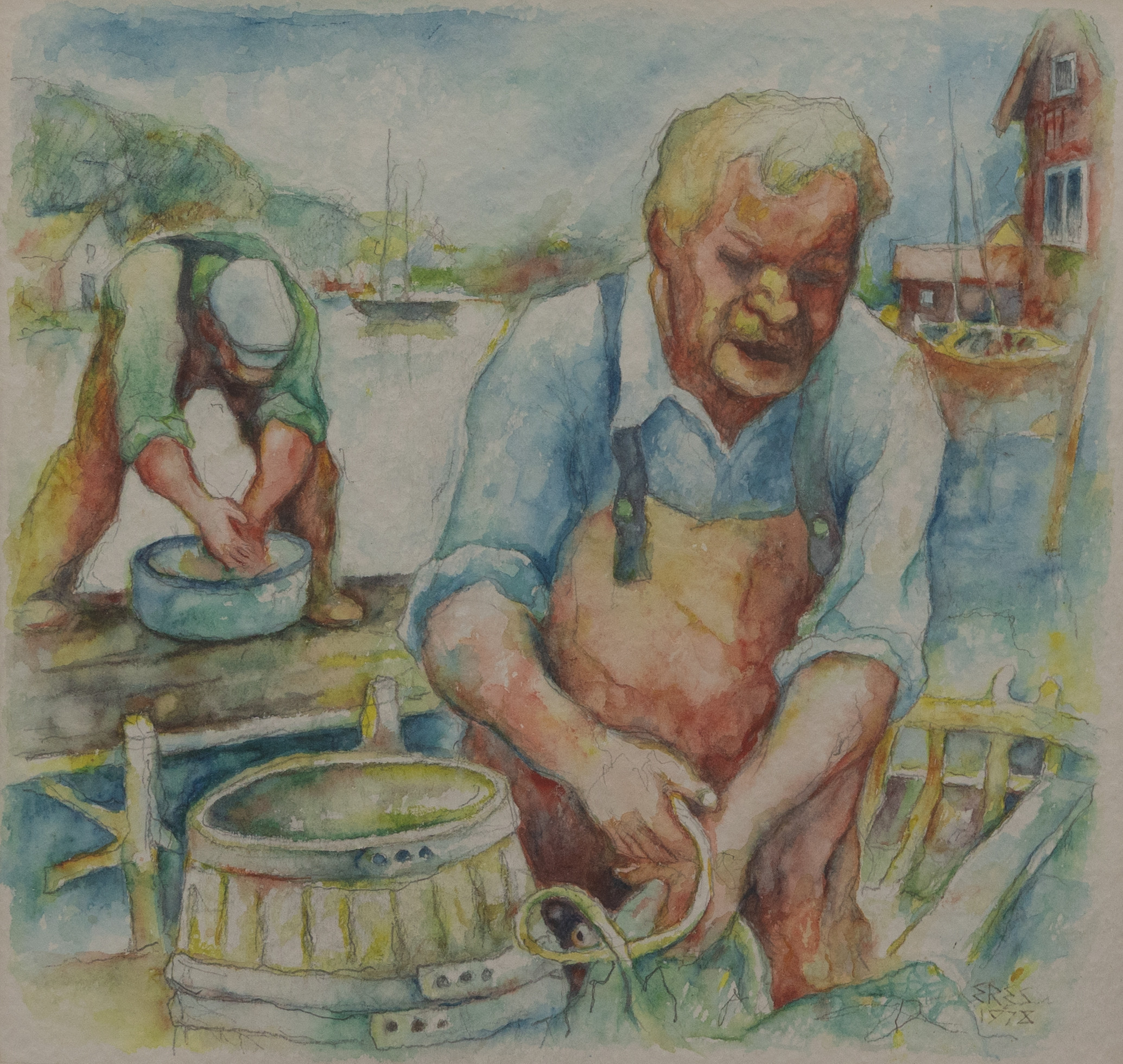ARNOLD ERES (ESTLAND/SVERIGE, 1917-1986). Fiskare,, akvarell, signerad och daterad 1978.