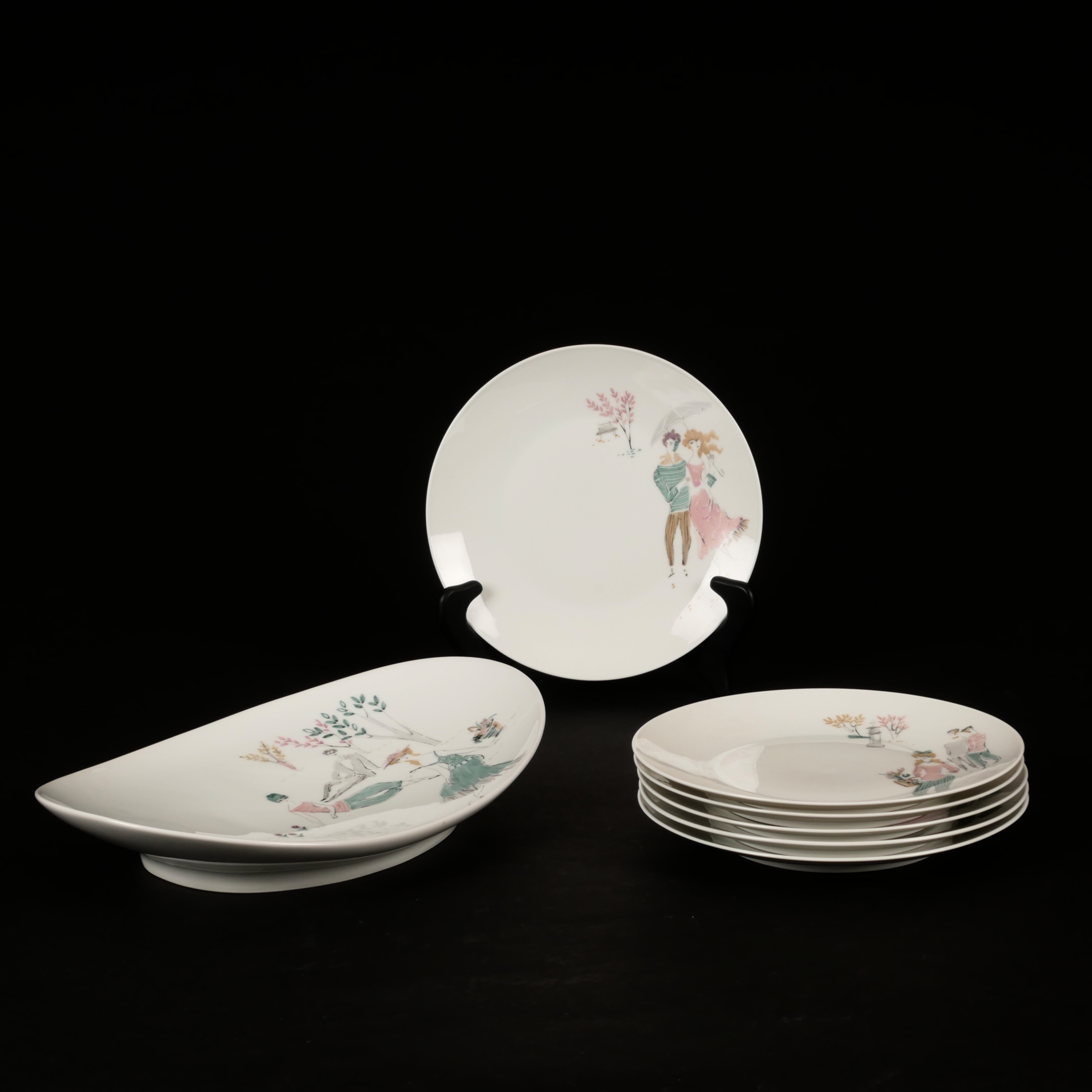 FRUKTSERVIS, 7 delar, handmålat porslin, Rosenthal.