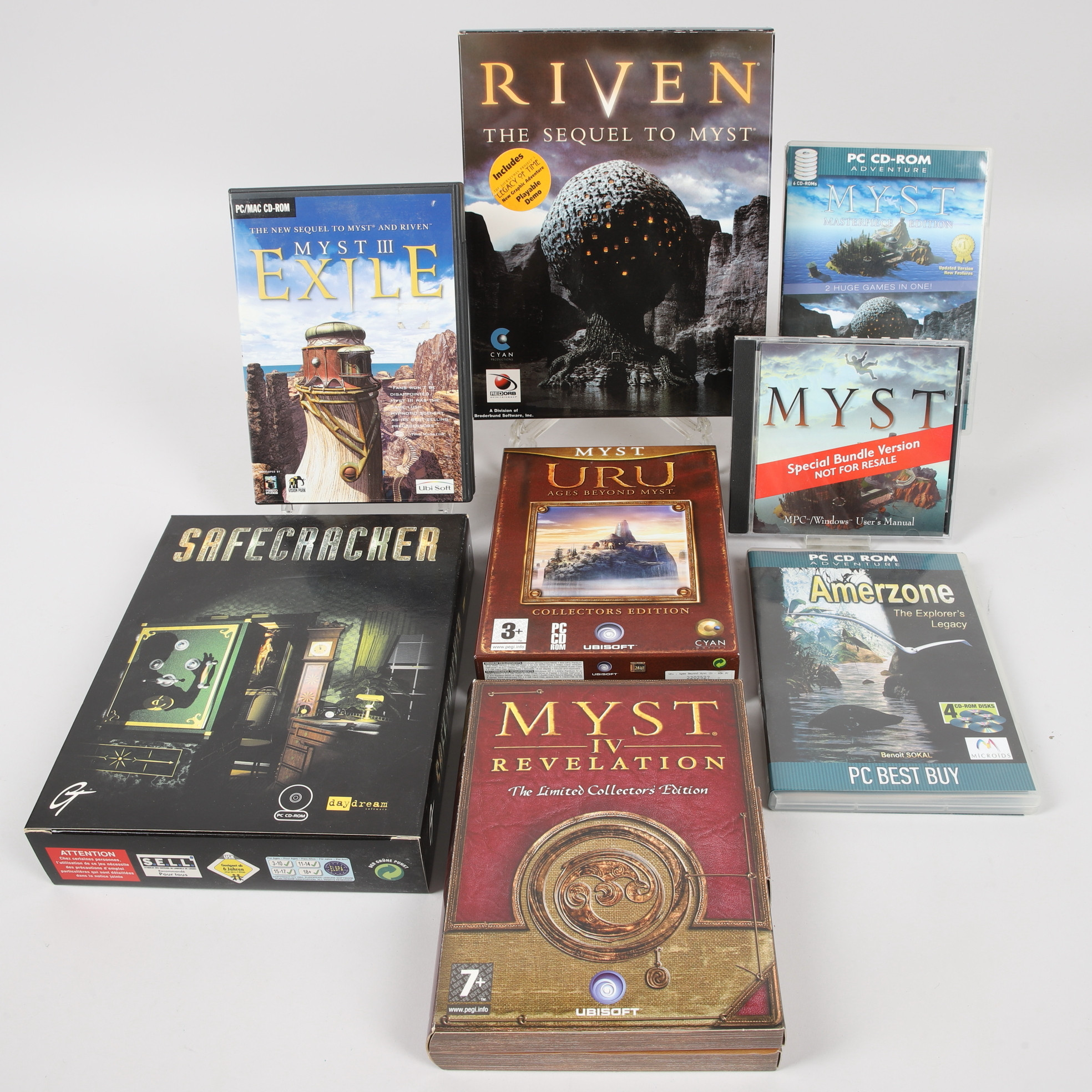 PARTI PC-SPEL, 8 st, bl.a. olika Myst, 1993-2004.
