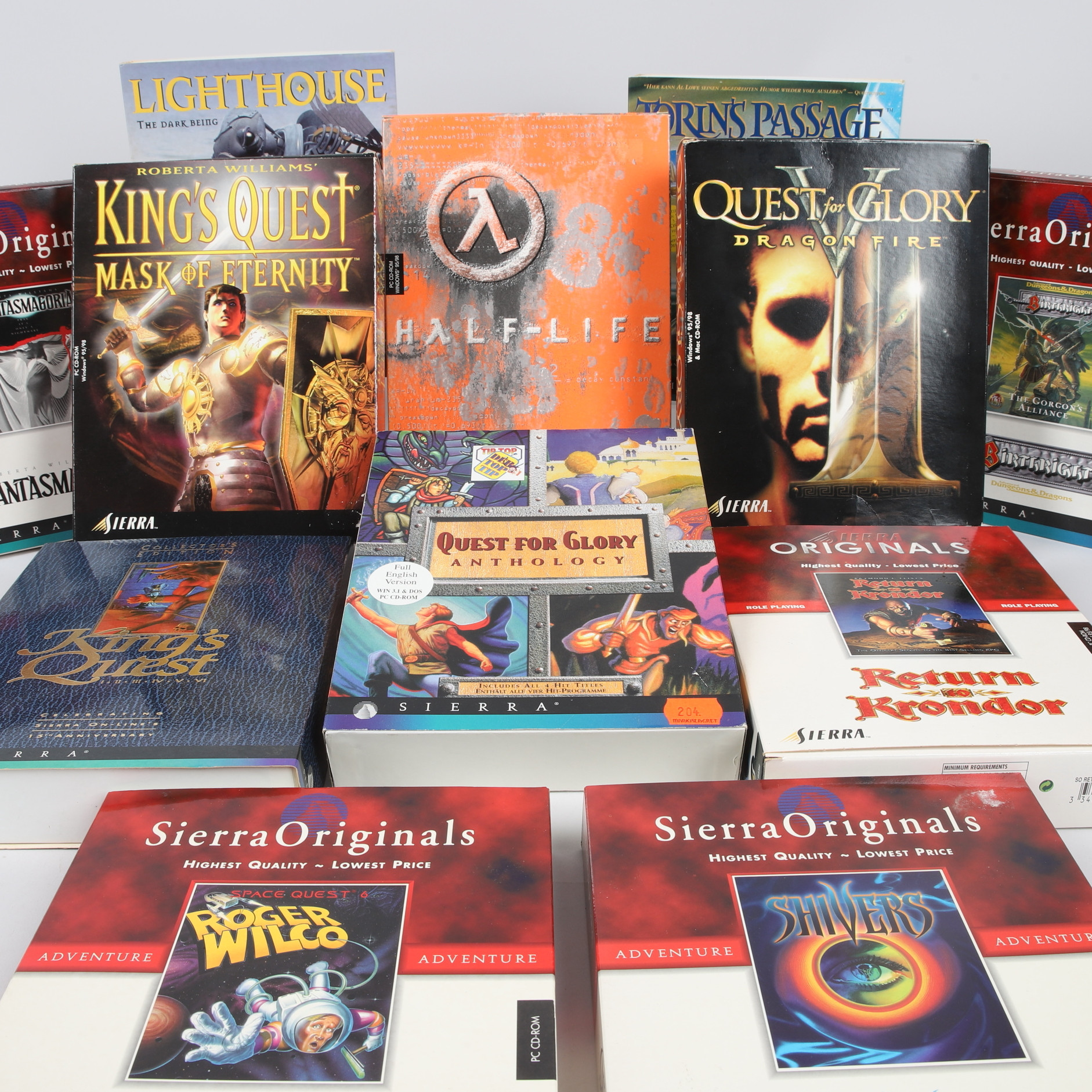 PARTI PC-SPEL, 12 st, bl.a. Half-Life, Quest for Glory, Sierra, 1994-1998.