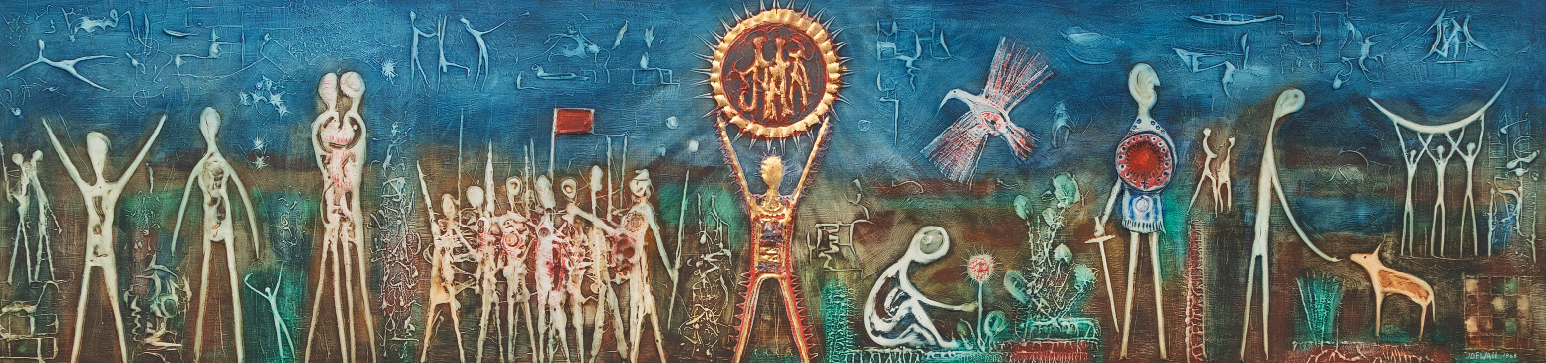 OLLE IDEWALL 1928-1991). Komposition med figurer, olja på duk, signerad.