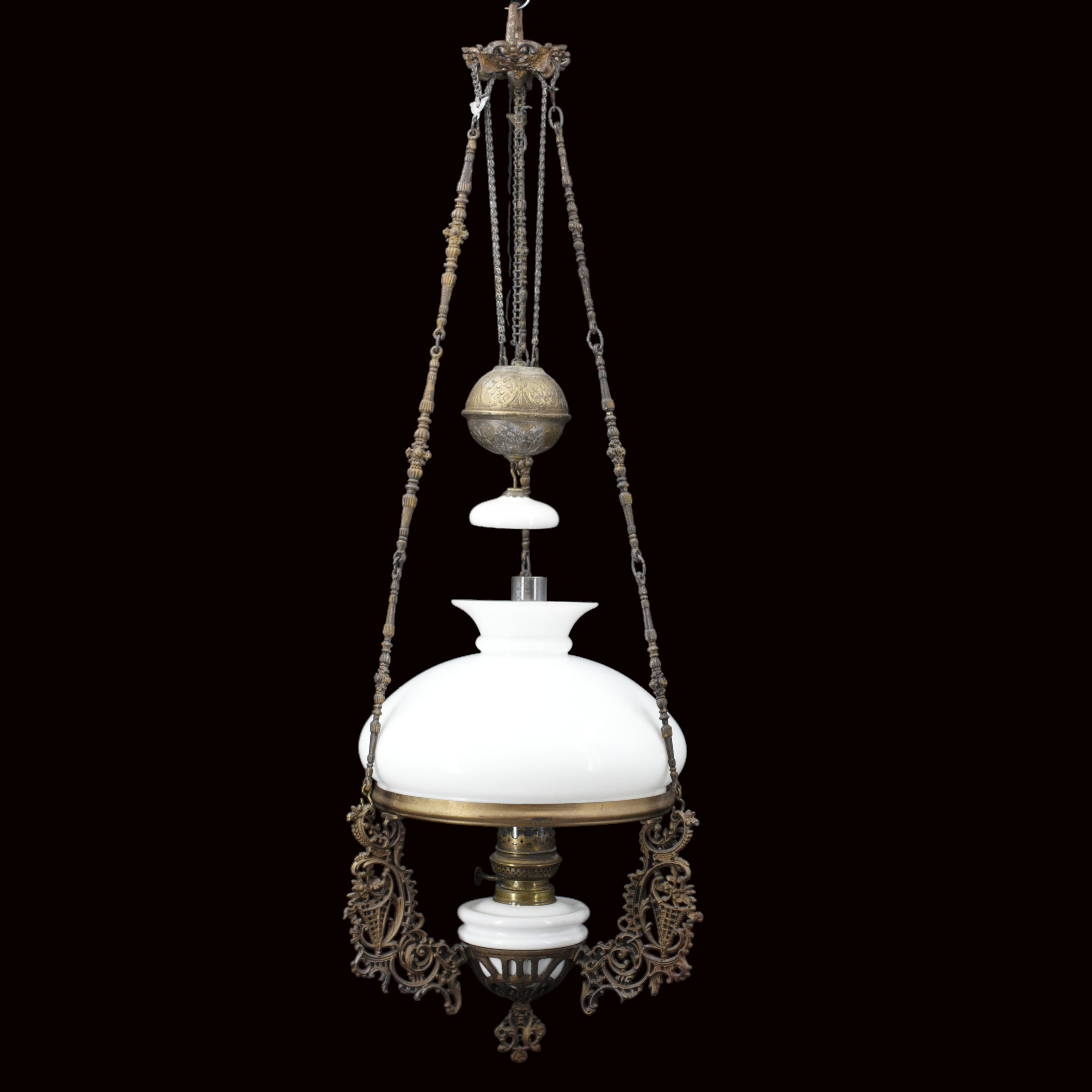 TAKFOTOGENLAMPA, stomme av metall, behållare och kupa av glas, 18/1900-tal.