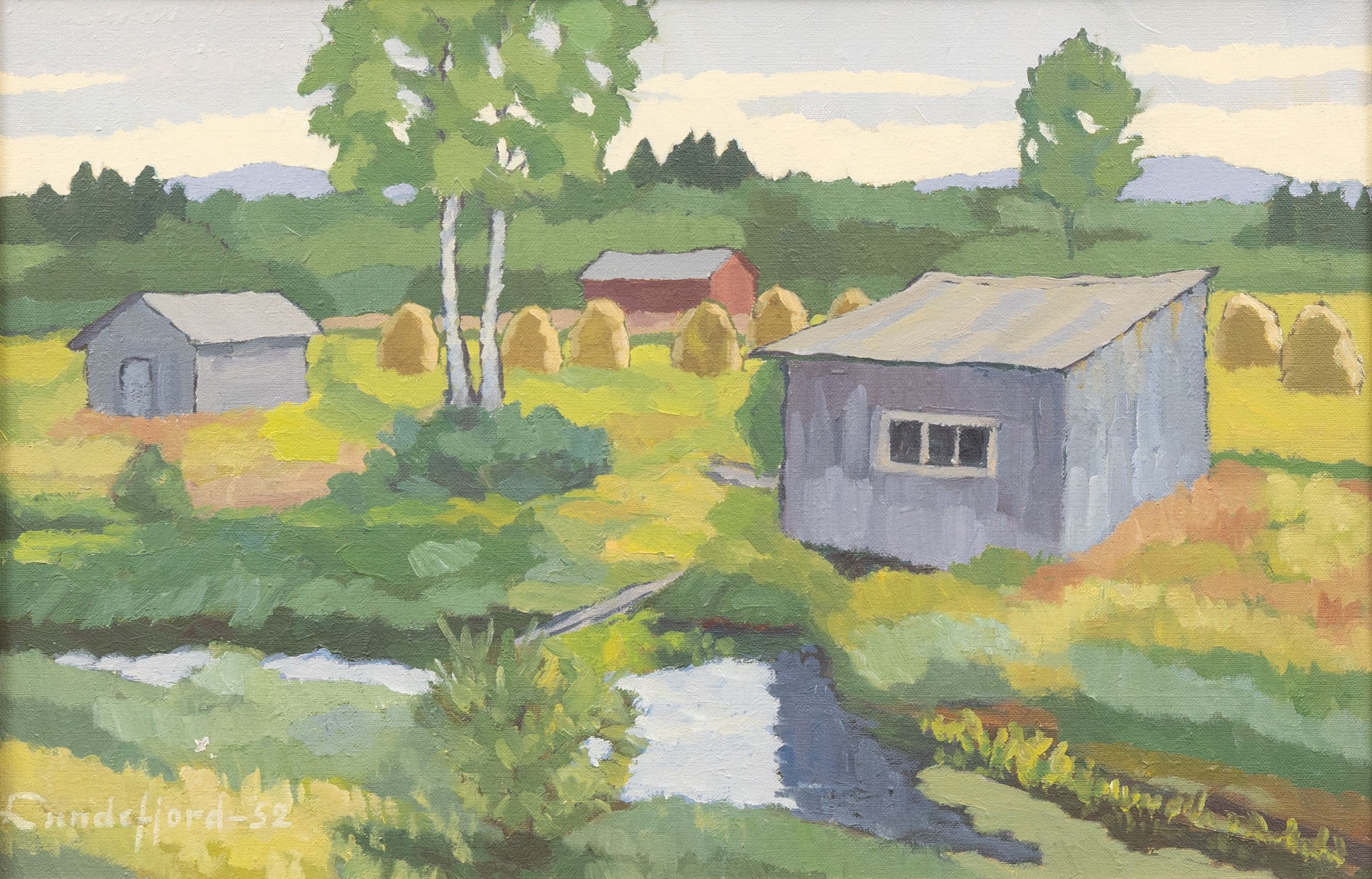 OSCAR LUKS LUNDEFJORD (ESTLAND/SVERIGE, 1908-1972). Landskap hus, olja på duk, signerad.