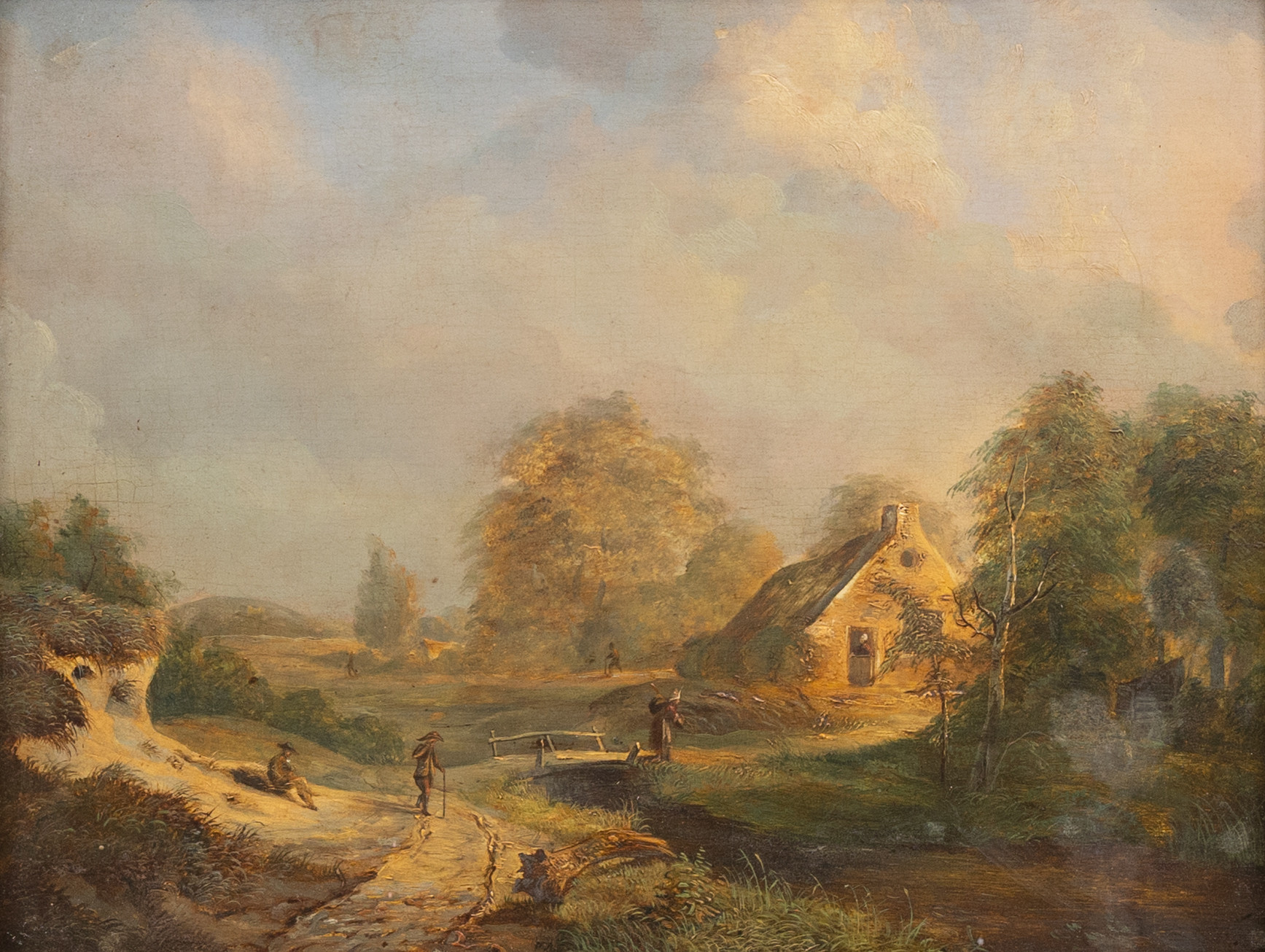 OKÄND KONSTNÄR. Bron vid huset, 1700-tal, olja på träpannå, osignerad.