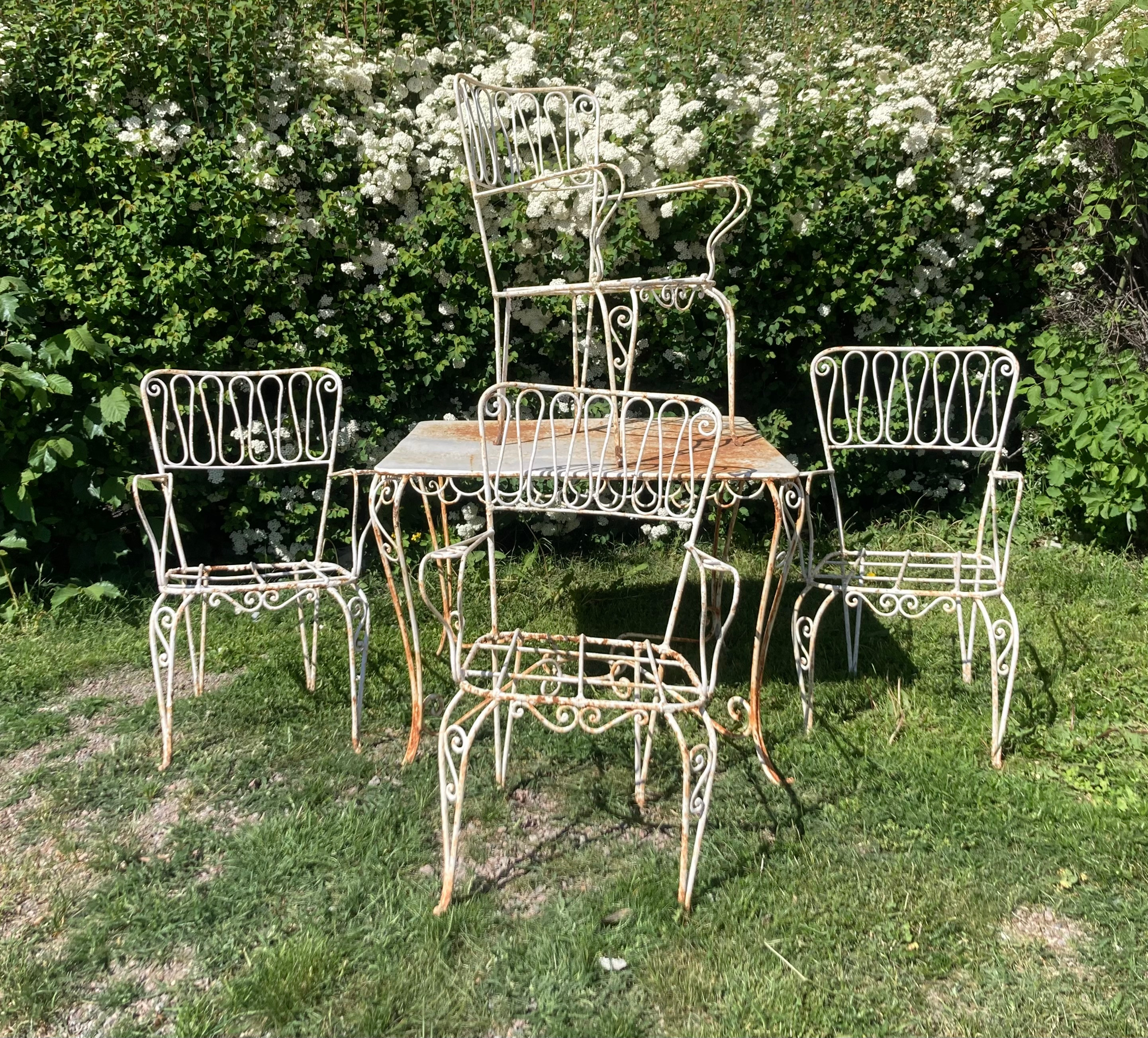 TRÄDGÅRDSMÖBEL, 5 delar, smidesmetall, 1900-talets mitt.