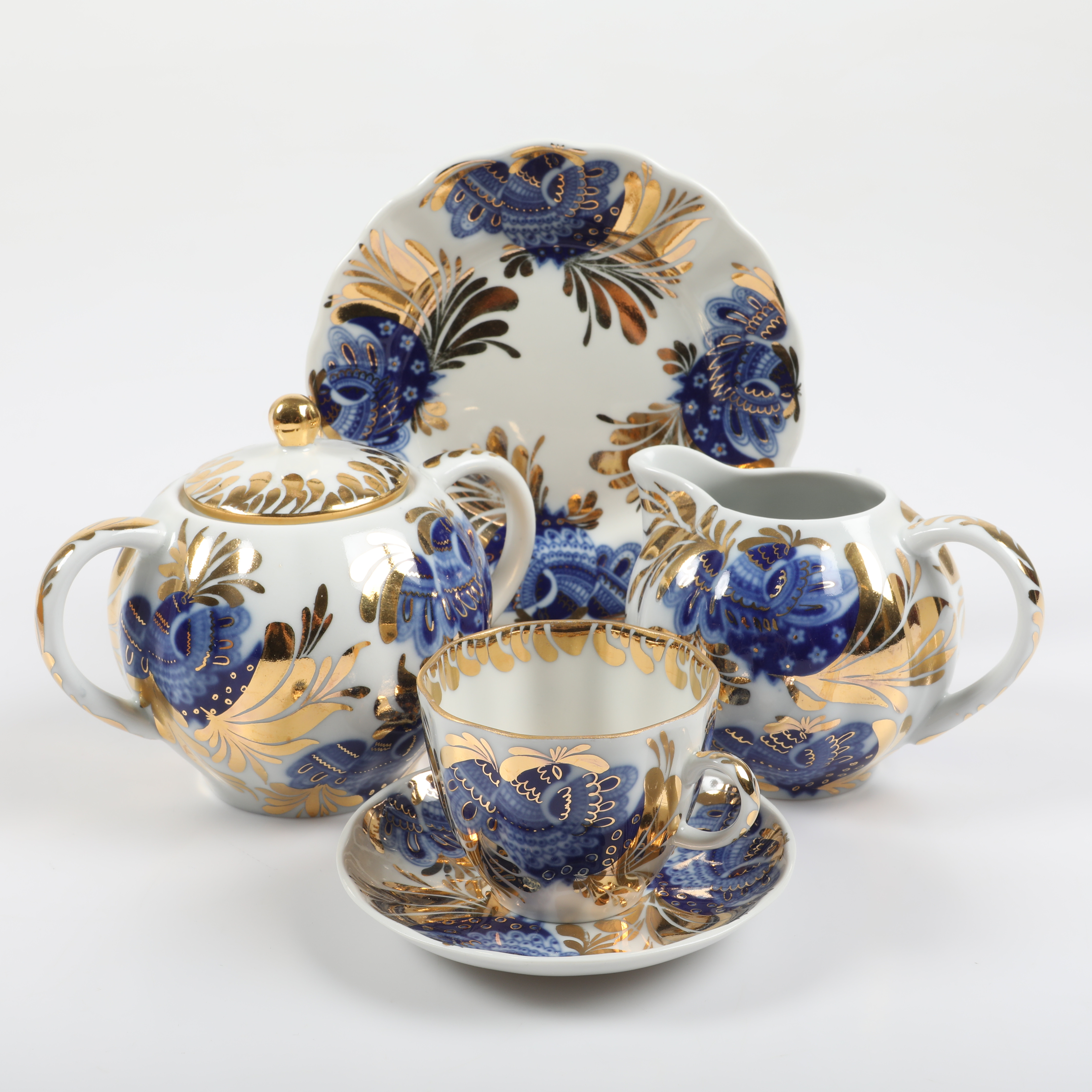 KAFFESERVIS, 20 delar, "Golden Garden", porslin, Lomonosov, Ryssland.