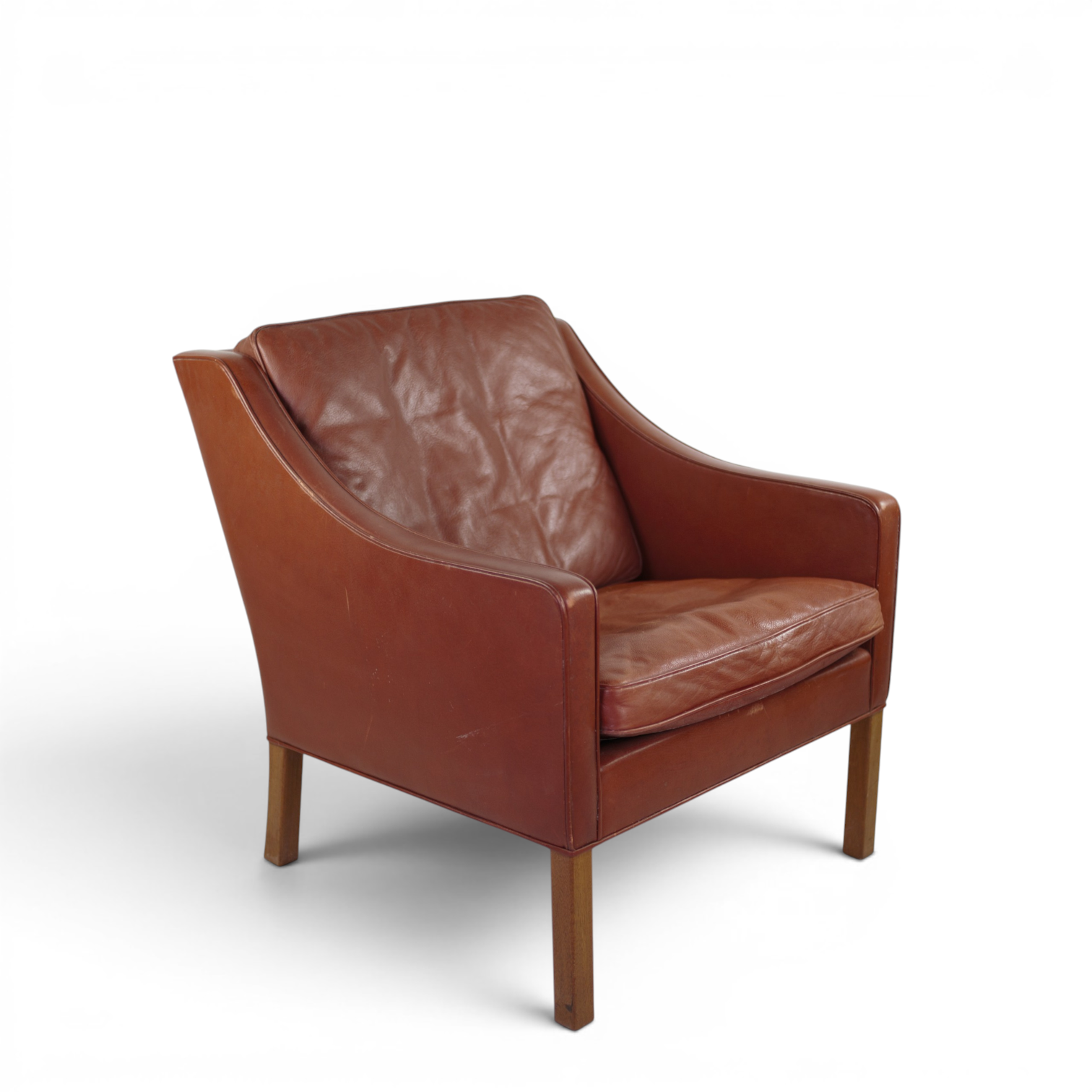 BØRGE MOGENSEN. Fåtölj, 1 st, modell "2207 Club Chair", ben av lövträ, lös rygg- & sittkudde av skinn, Fredericia Stolefabrik, Danmark, 1960-tal.
