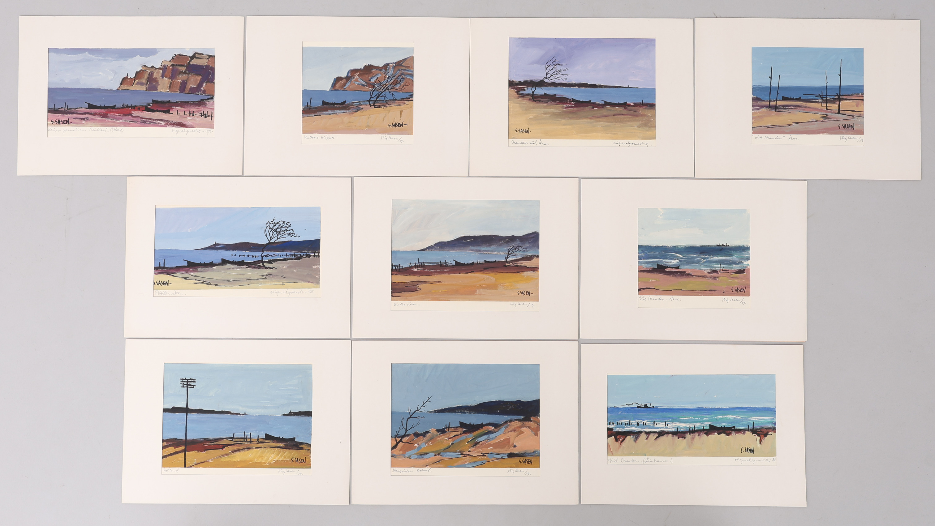 STIG SASEN (ANDERSSON) 1928-2008. TIO GOUACHER PÅ PAPPER, HUVUDSAKLIGEN SKÅNE-MOTIV, SIGNERADE OCH DATERADE 1958/9.