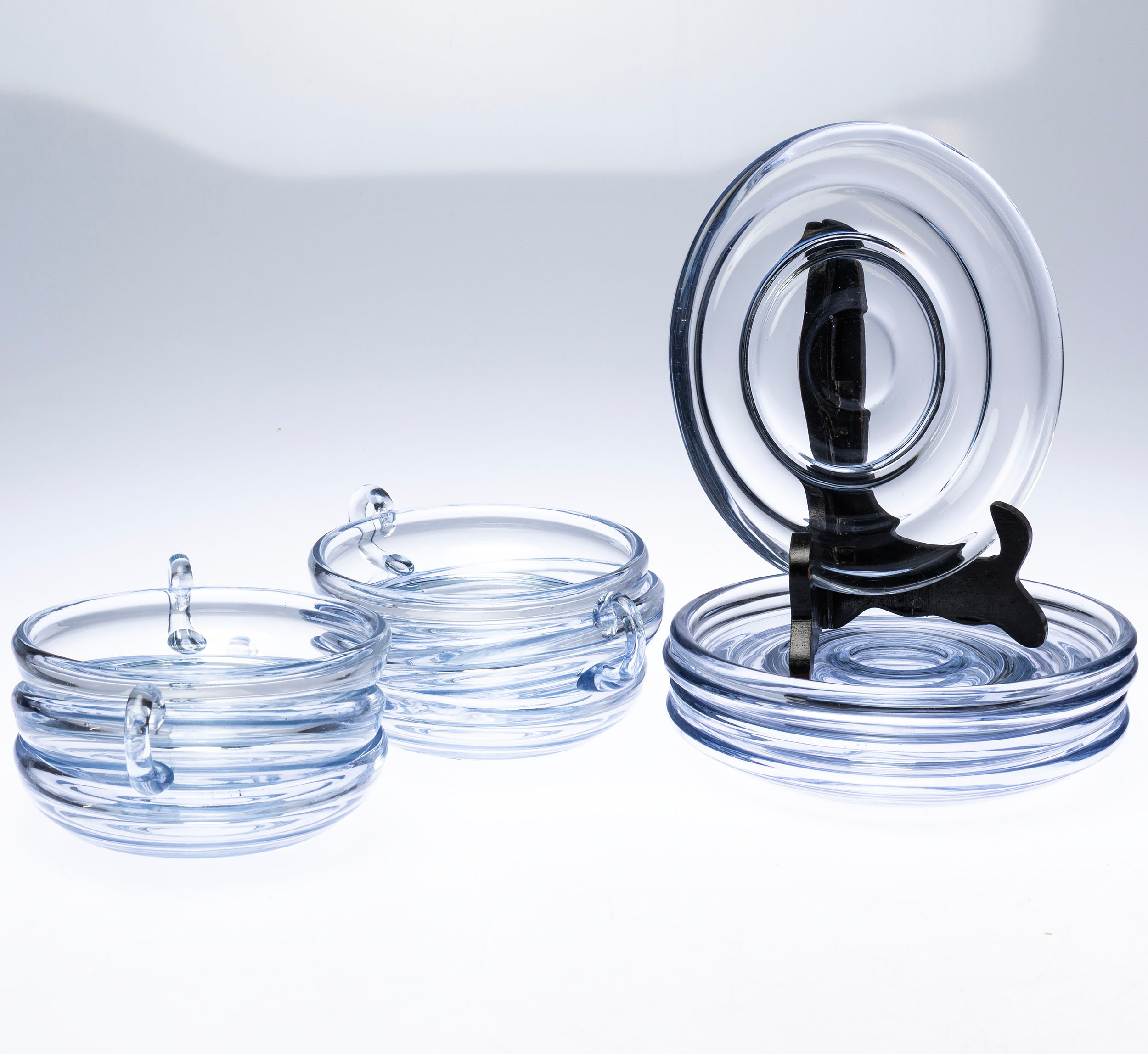 WILLIAM STENBERG. Dessertglas med fat, 10 delar, pressglas, "Ring", Gullaskruf.