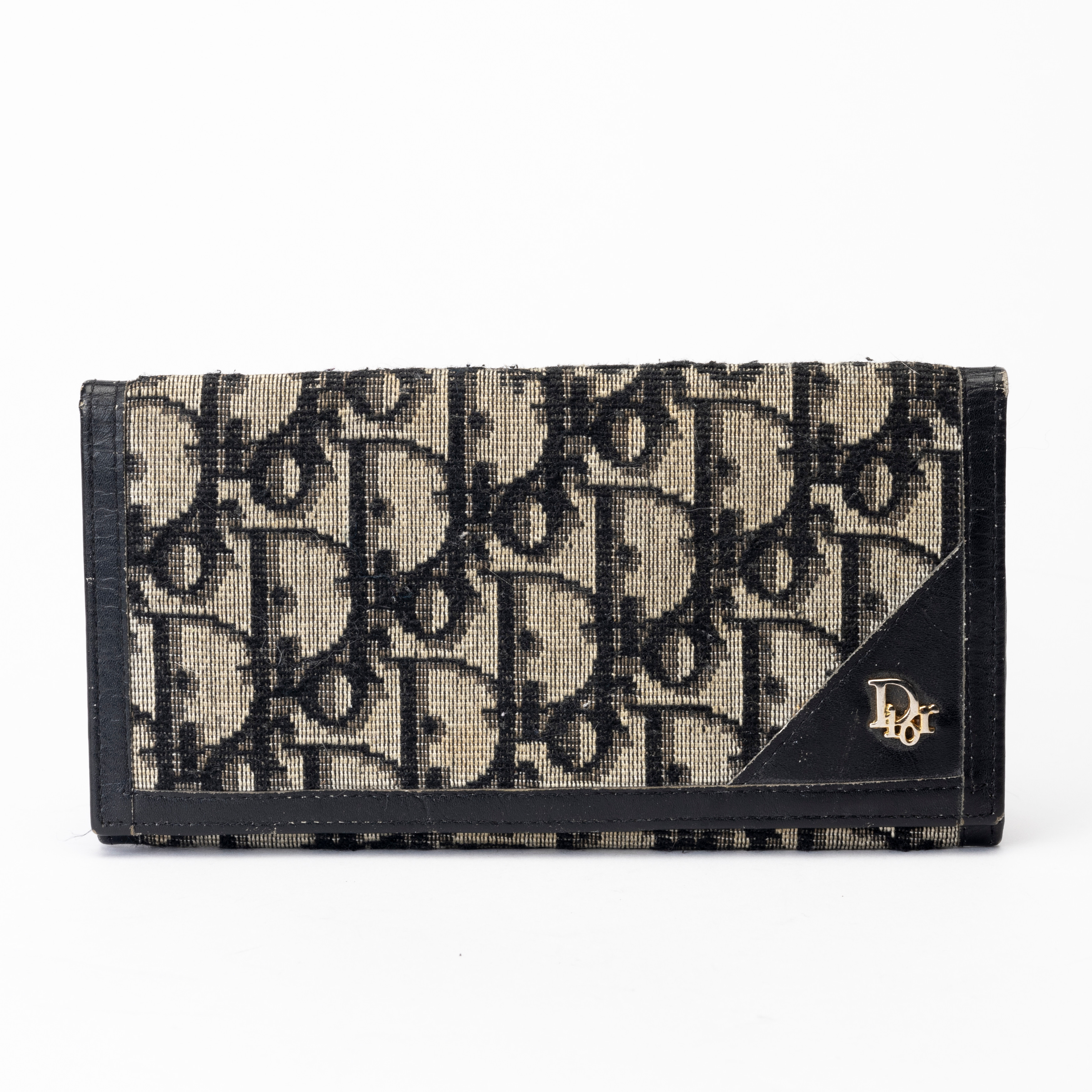 CHRISTIAN DIOR. Plånbok, svart Oblique monogram canvas med svart läderdetaljer, 1980-tal.