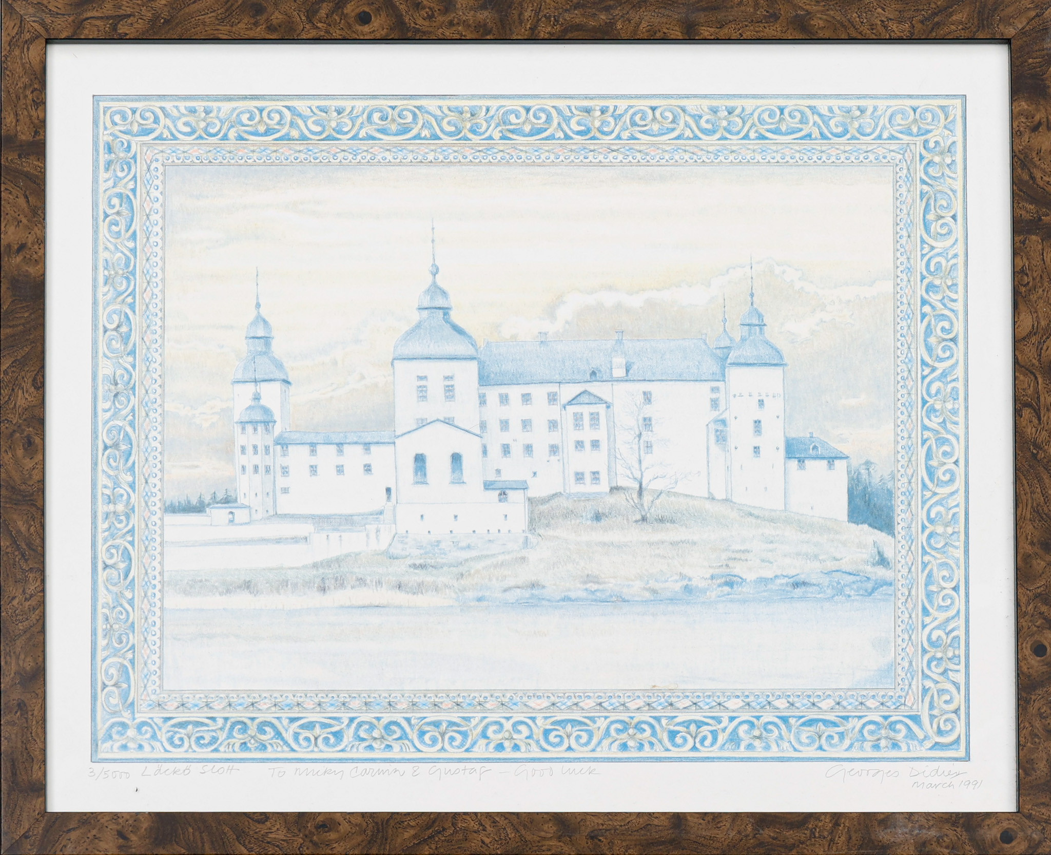 GEORGES DIDIER. Litografi, "Läckö slott",signerad, samt numrerad 3/5000.