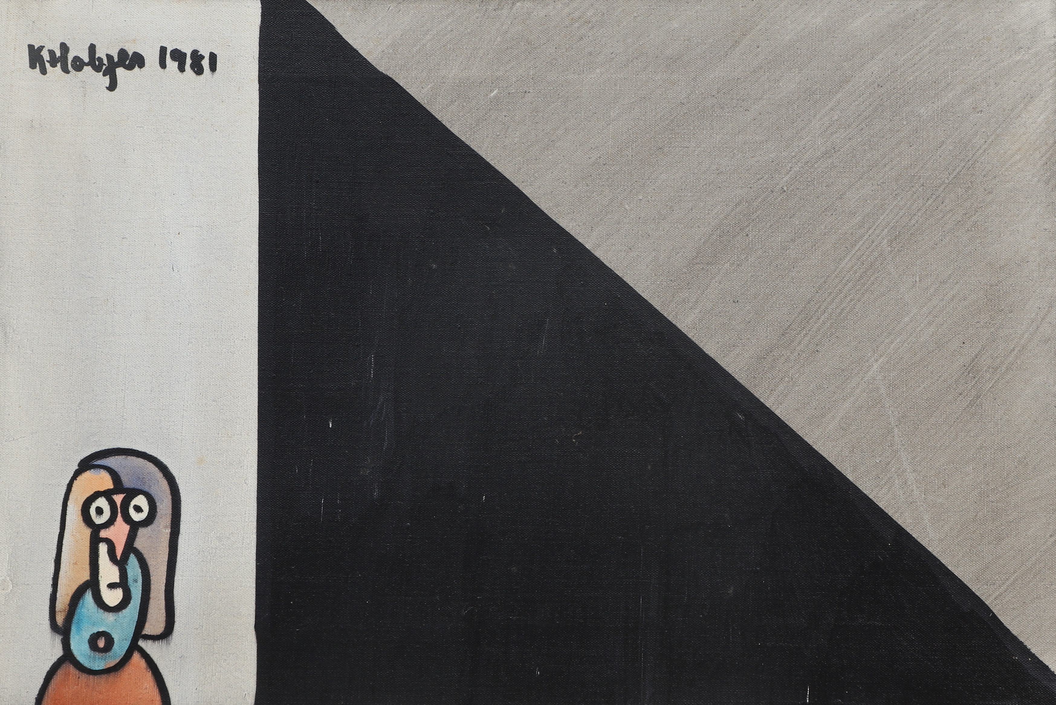 KJELL HOBJER. Olja på duk, "Hur livet levdes", signerad, daterad 1981.