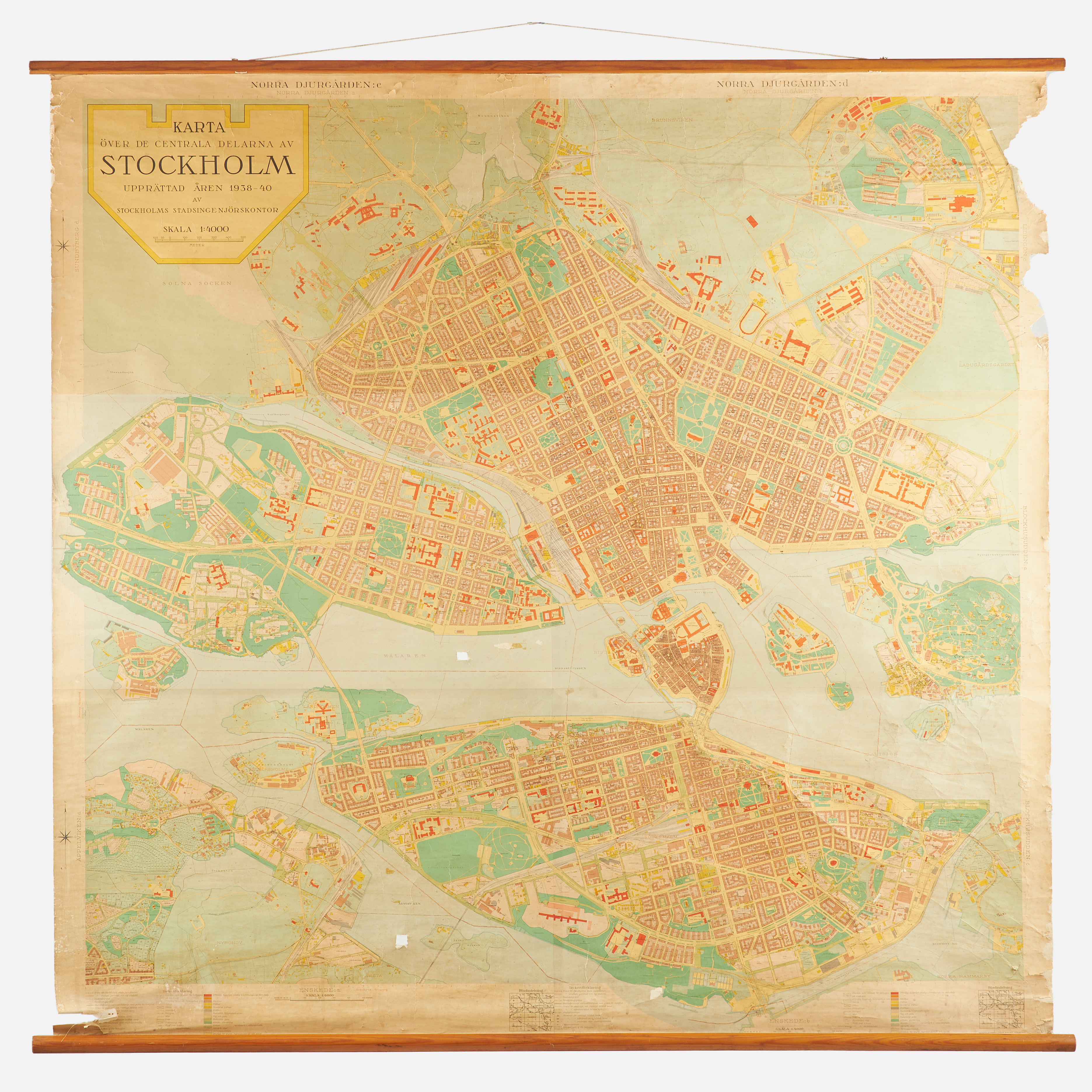 SKOLKARTA. Över de centrala delarna av Stockholms stad, Stockholms stadsingenjörskontor, skala 1:4000, 1938-40.