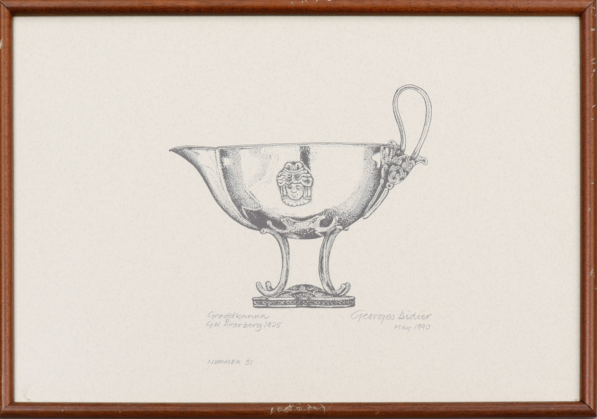 GEORGES DIDIER. Grafiskt blad, "Gräddkanna GH Åkerberg 1825", signerad ,1990.