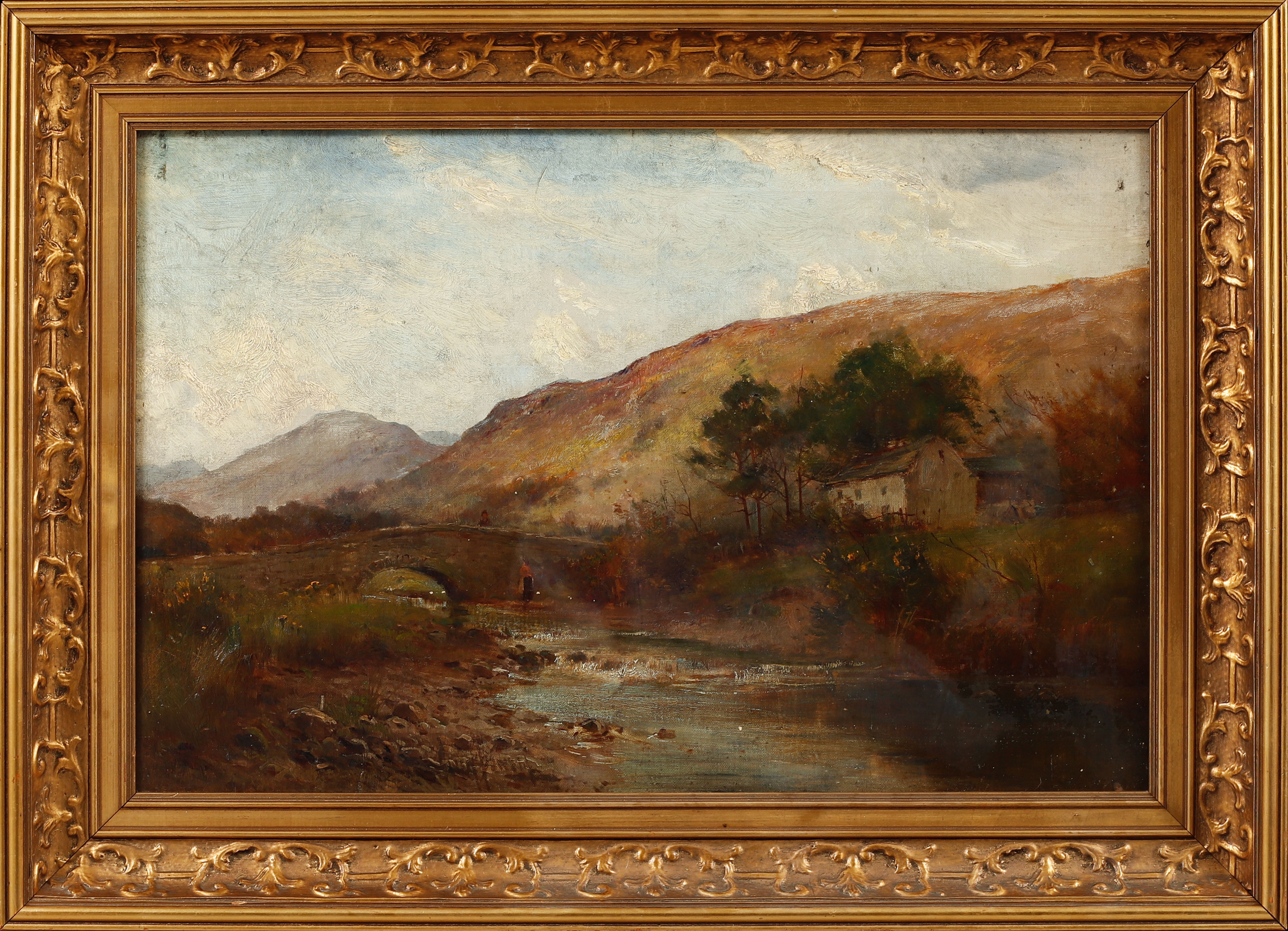 OIDENTIFIERAD KONSTNÄR. Olja på duk, Landskap vid flod, England, 1800-tal.