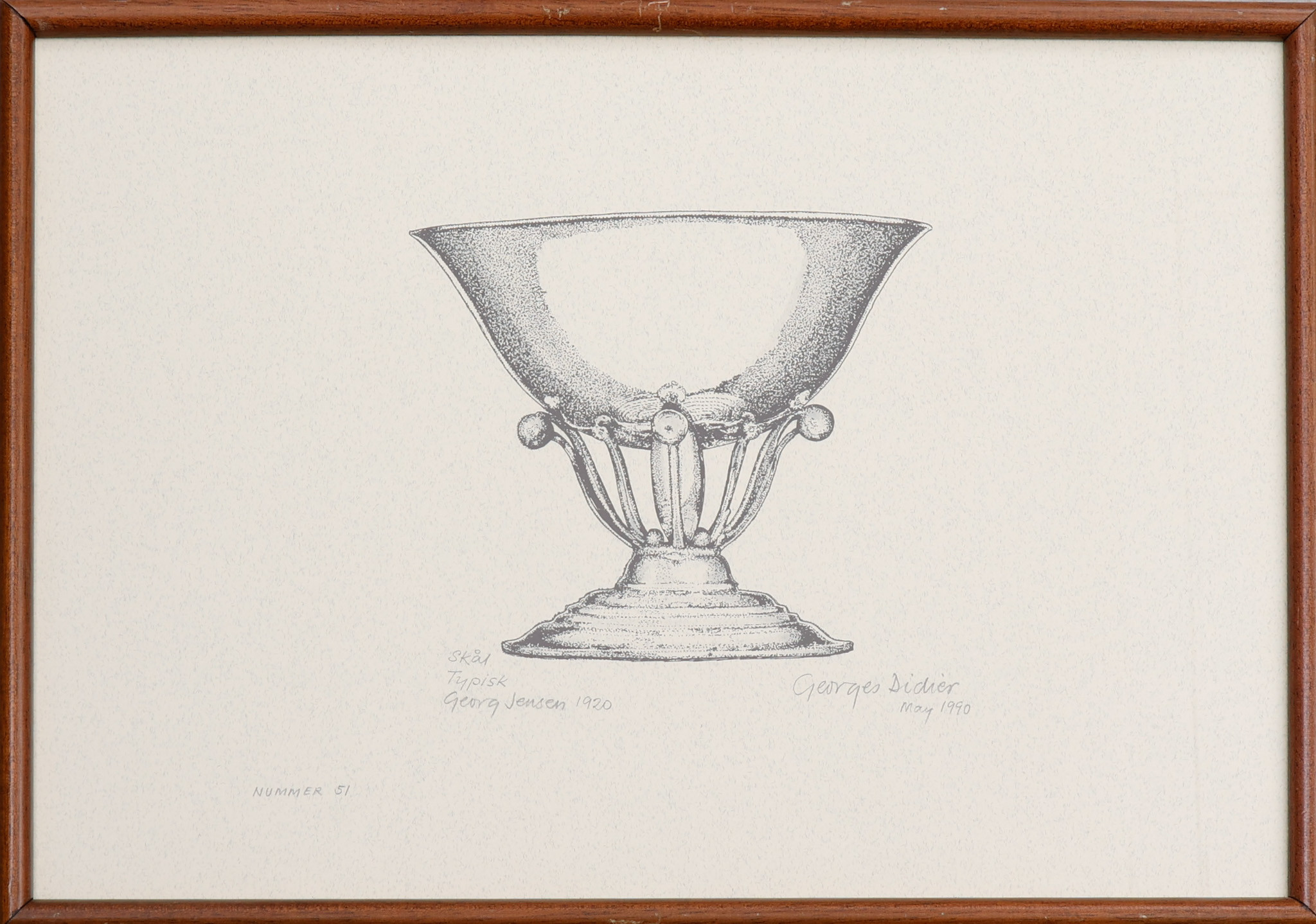 GEORGES DIDIER. Grafiskt blad, "Skål typisk Georg Jensen 1920", signerad ,1990.