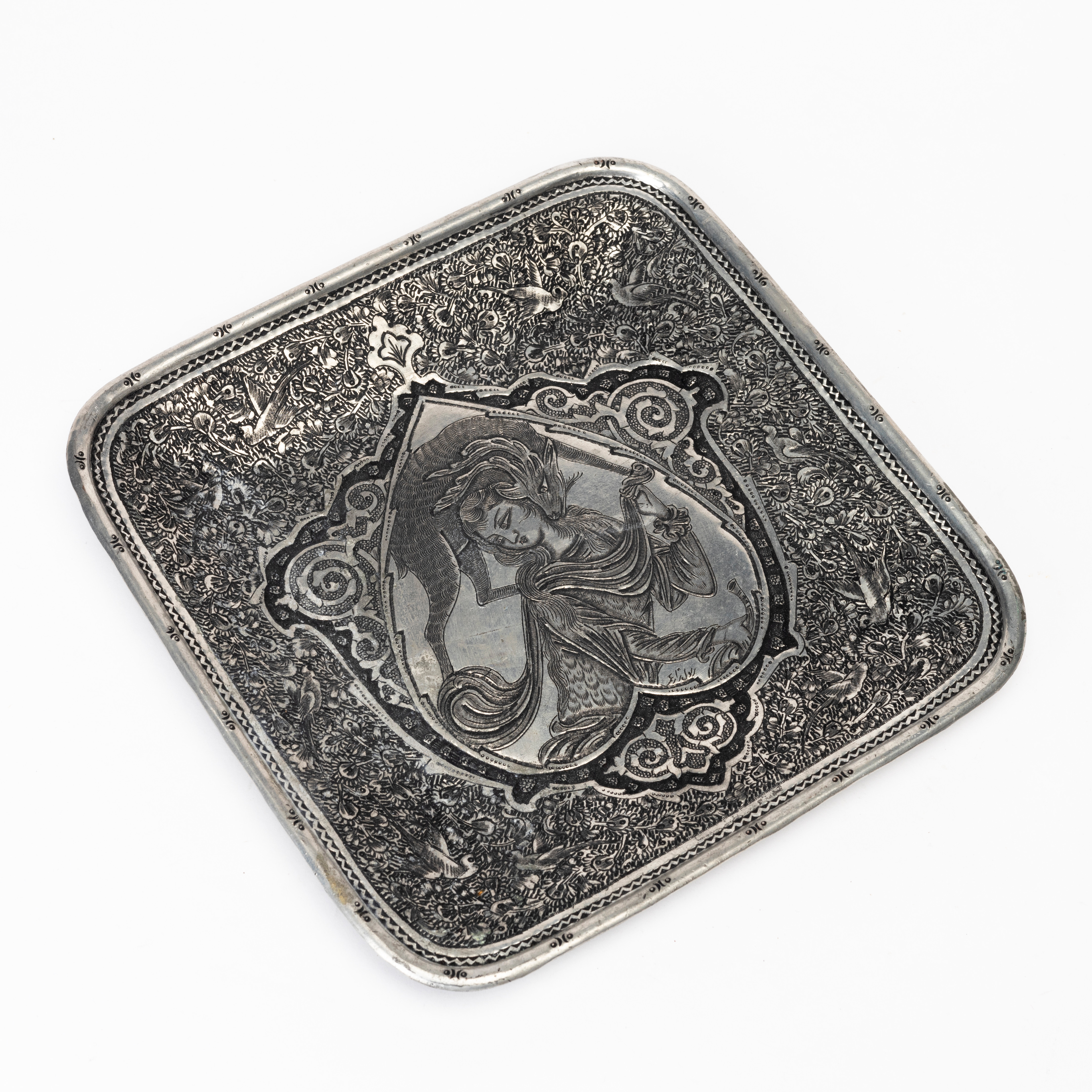 BRICKA, metall, Ghalamzani, signerad, Perisen, 1900-tal.