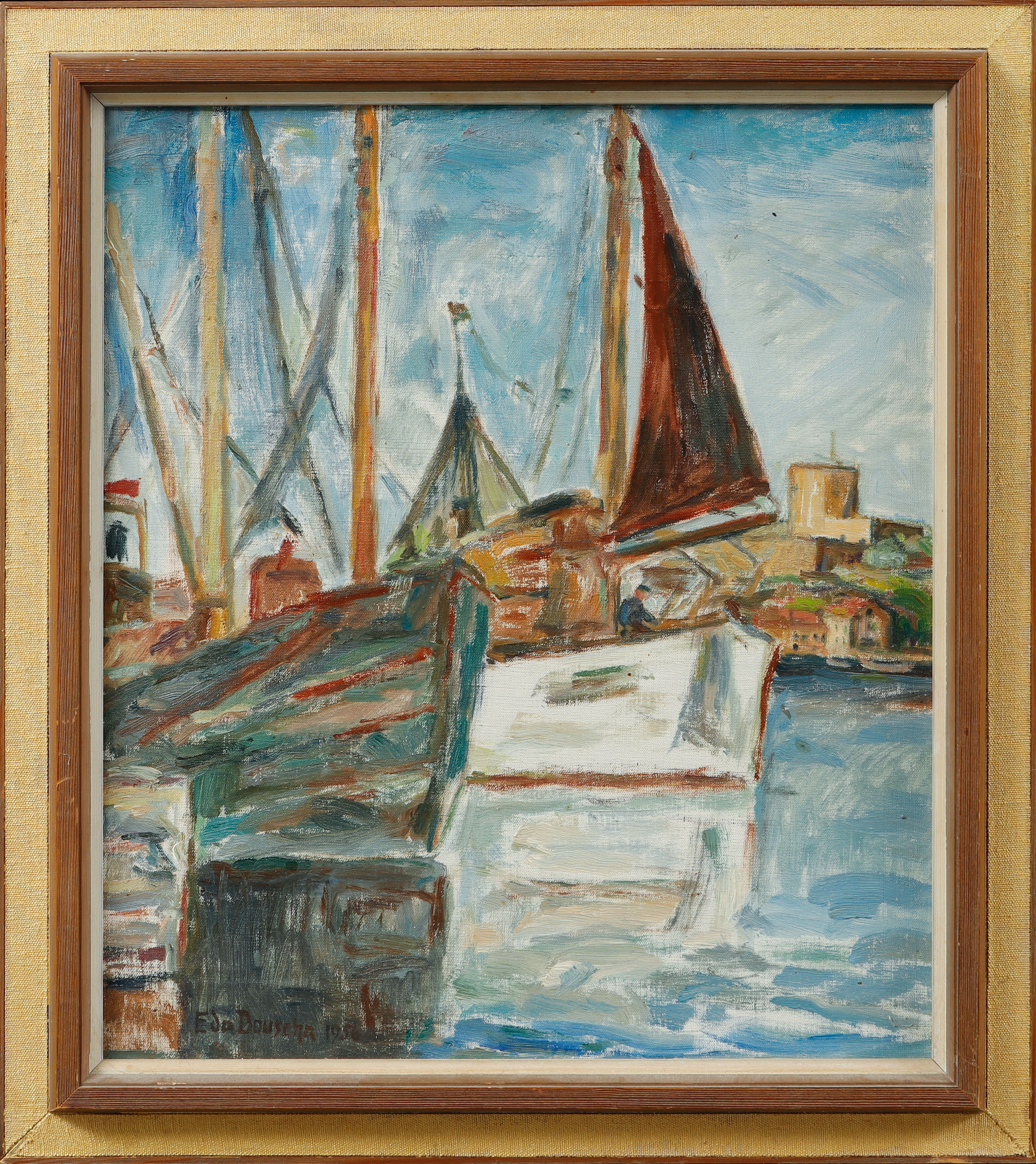 EDA DOUSCHA. Marstrandsmotiv, olja på duk, signerad och daterad 1956.