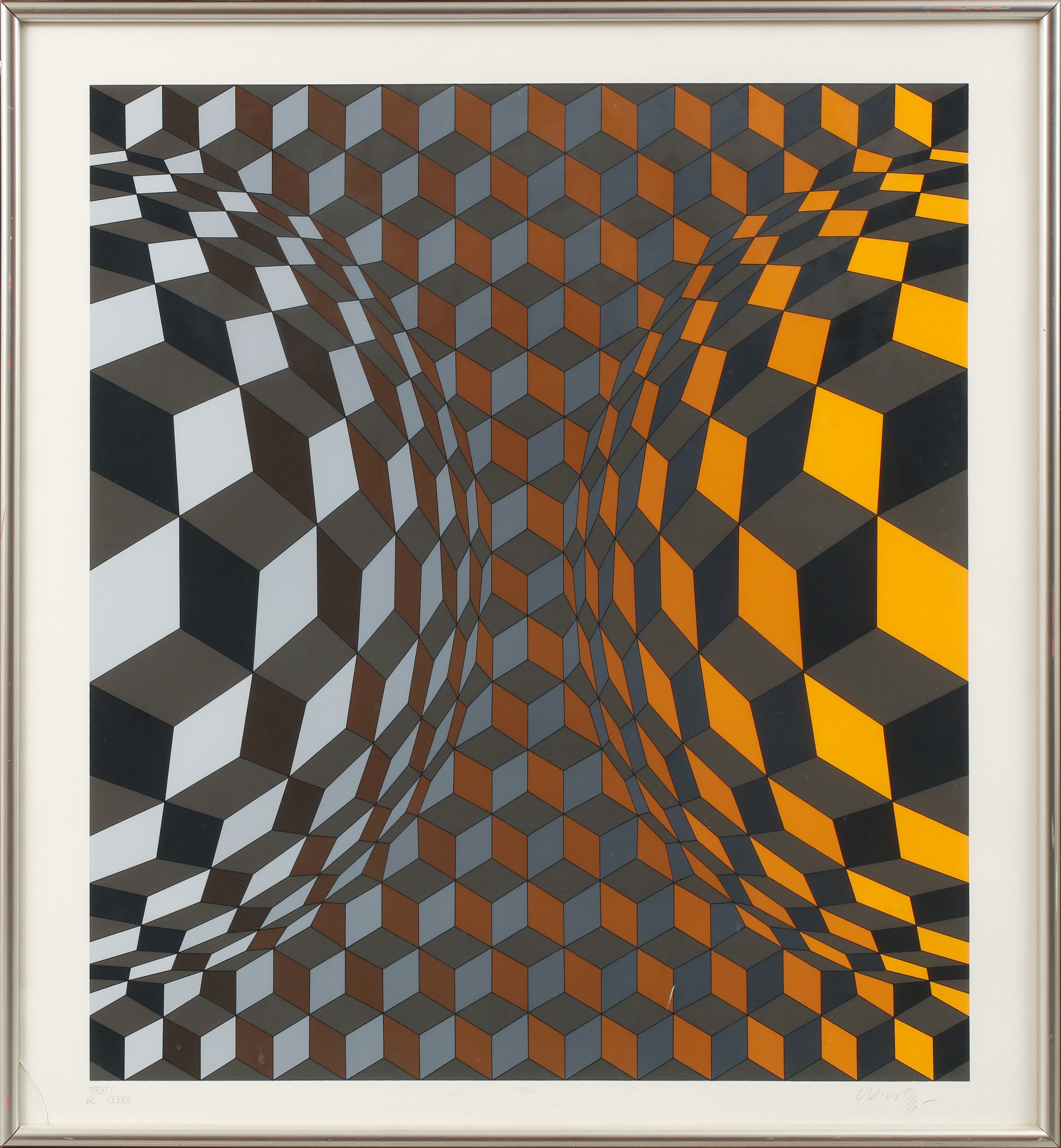 VICTOR VASARELY. Optisk komposition. Färgserigrafi, signerad och numrerad HC XXXI/XXXV.