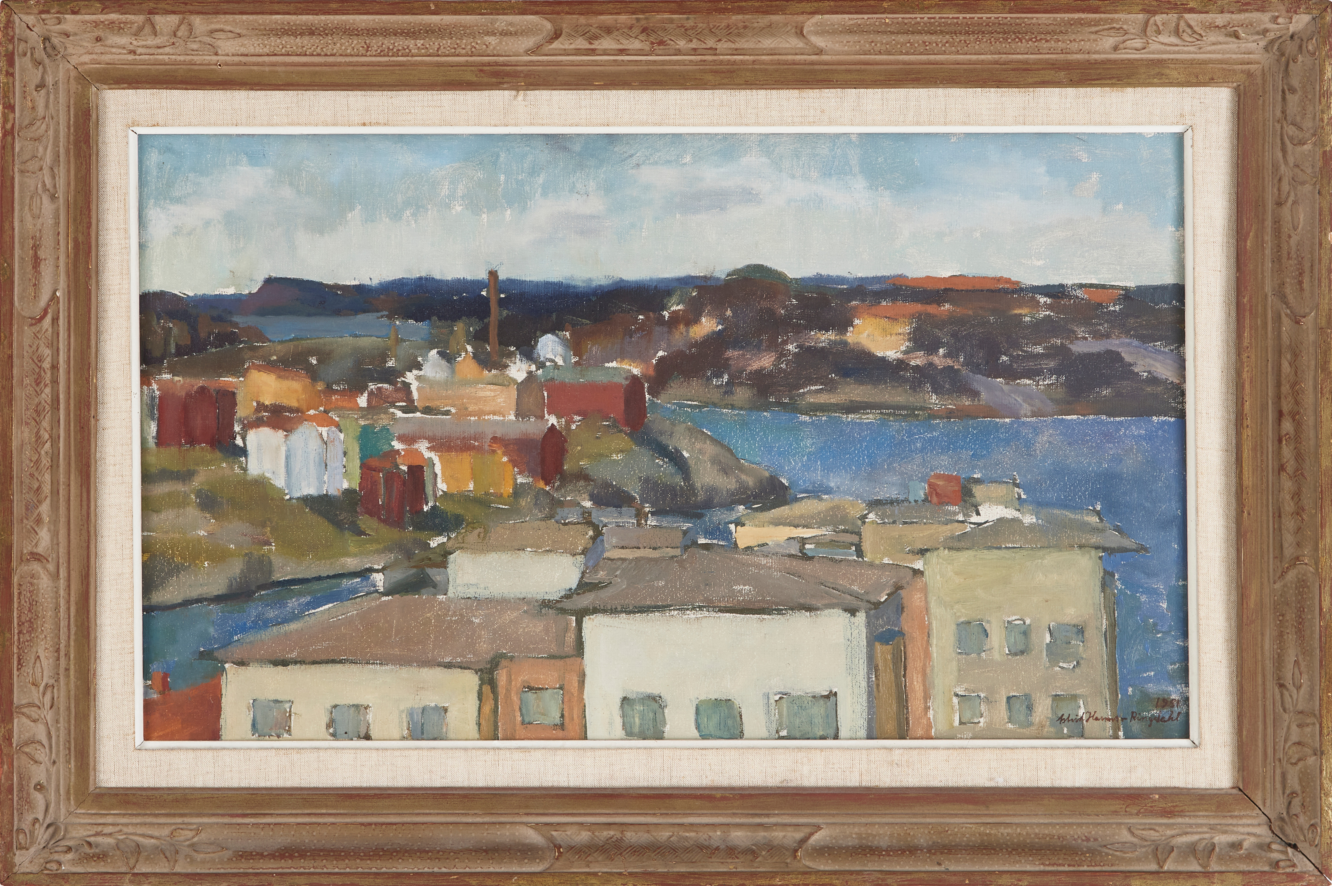 ASTRID HARMS-RINGDAHL (SVERIGE, 1912-1984). "Utsikt från Reimersholm, olja på duk.