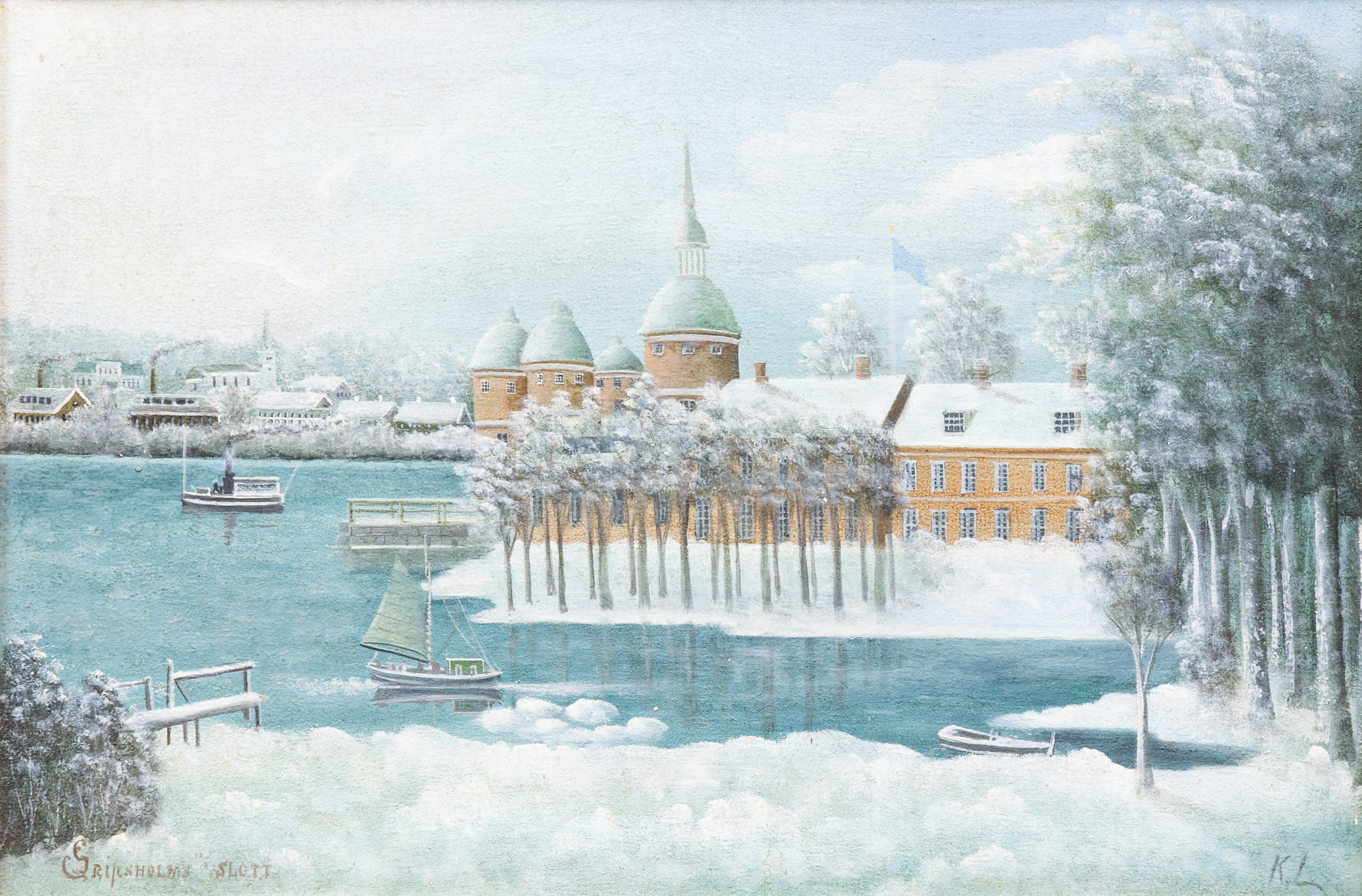 CARL LJUNGBERG. "Gripsholms slott, olja på duk, signerad.