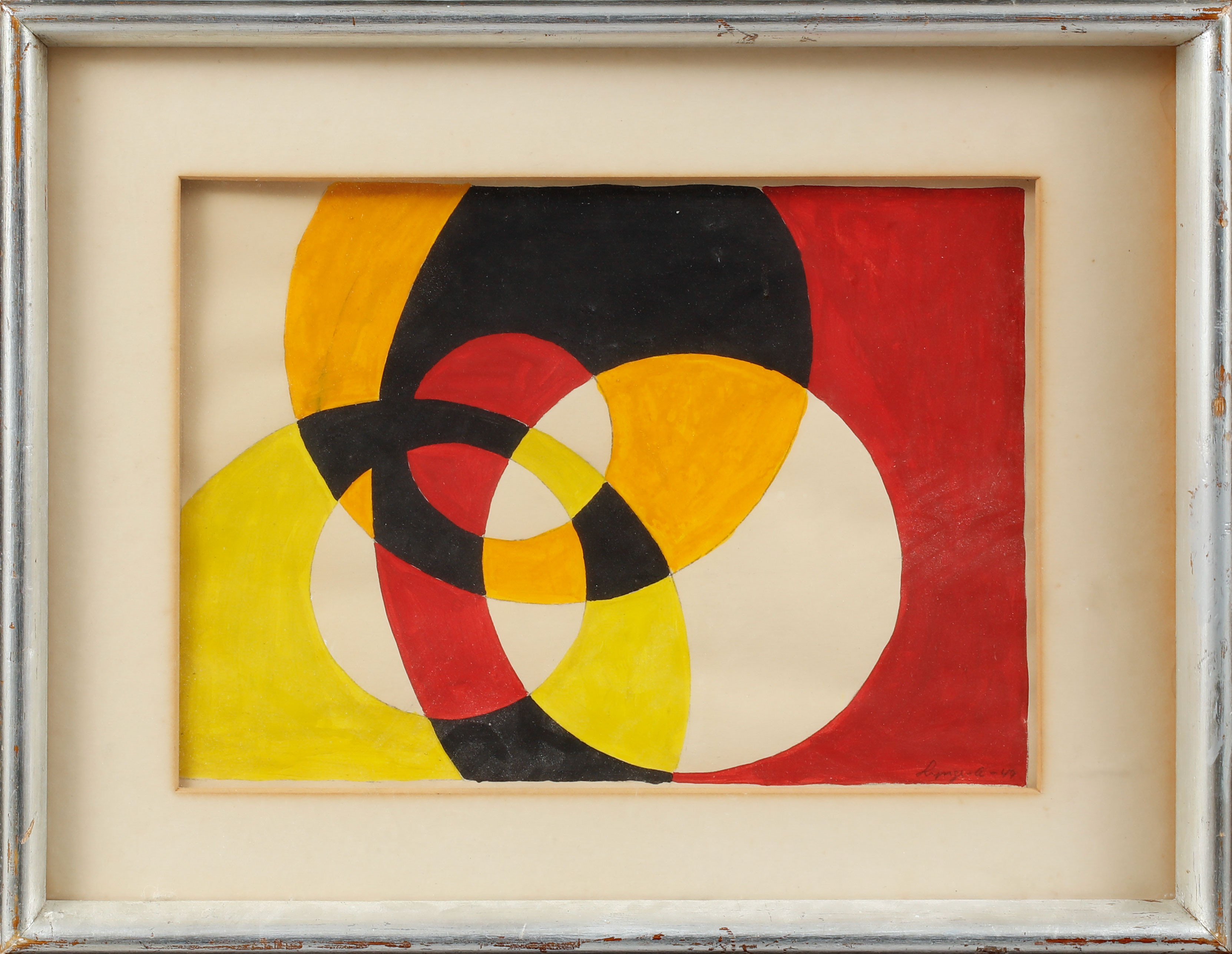 EINAR  LYNGE-AHLBERG. "Ett, tu", tempera, signerad och daterad -49.