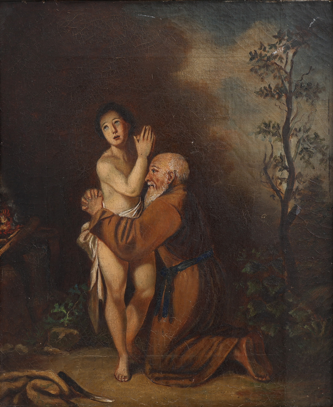 OKÄND KONSTNÄR. OLJA PÅ DUK, ABRAHAM OCH ISAK, OSIGNERAD. 1800-TAL.