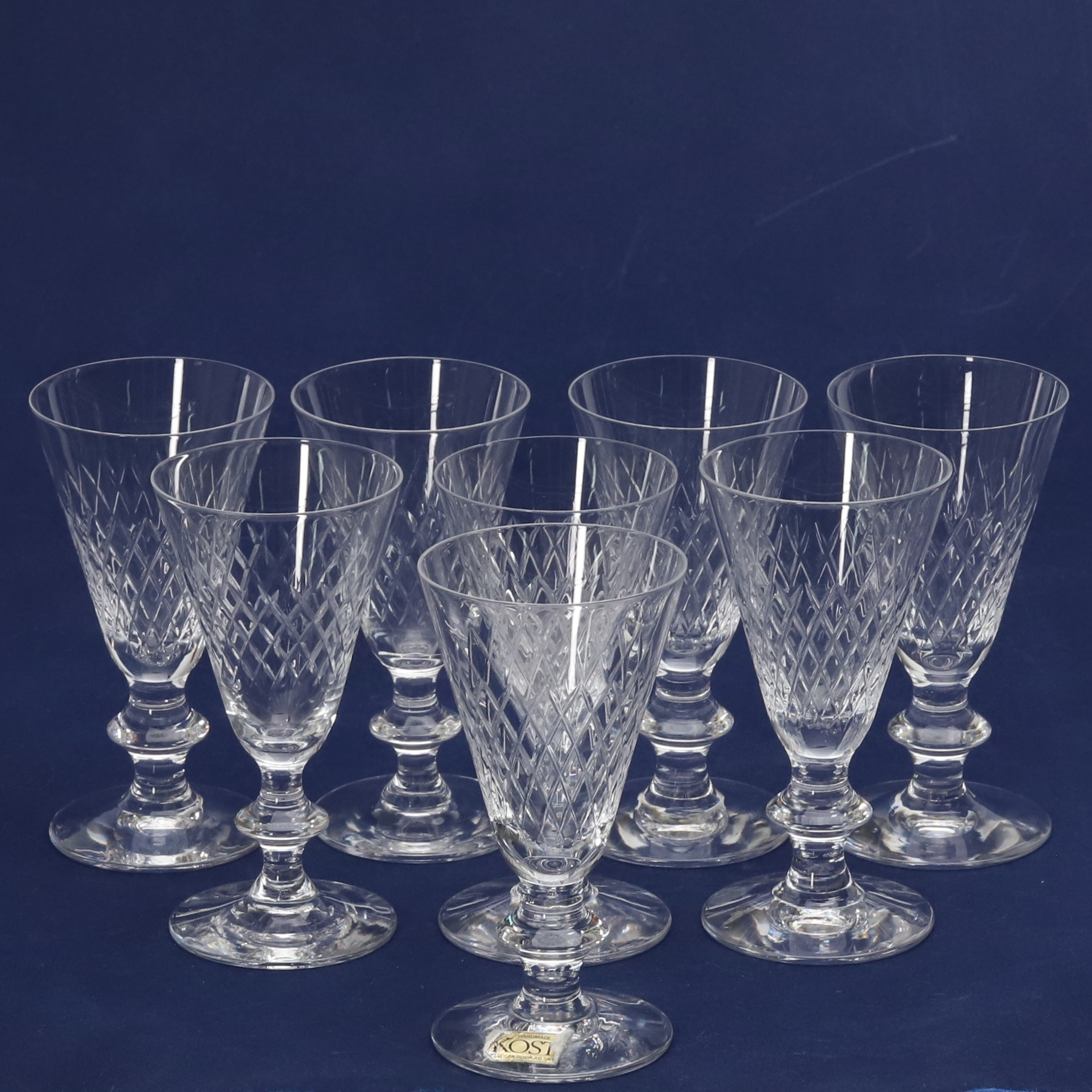 SNAPSGLAS, 8 st, "Diamant", Vicke Lindstrand, Kosta glasbruk, 1900-tal.