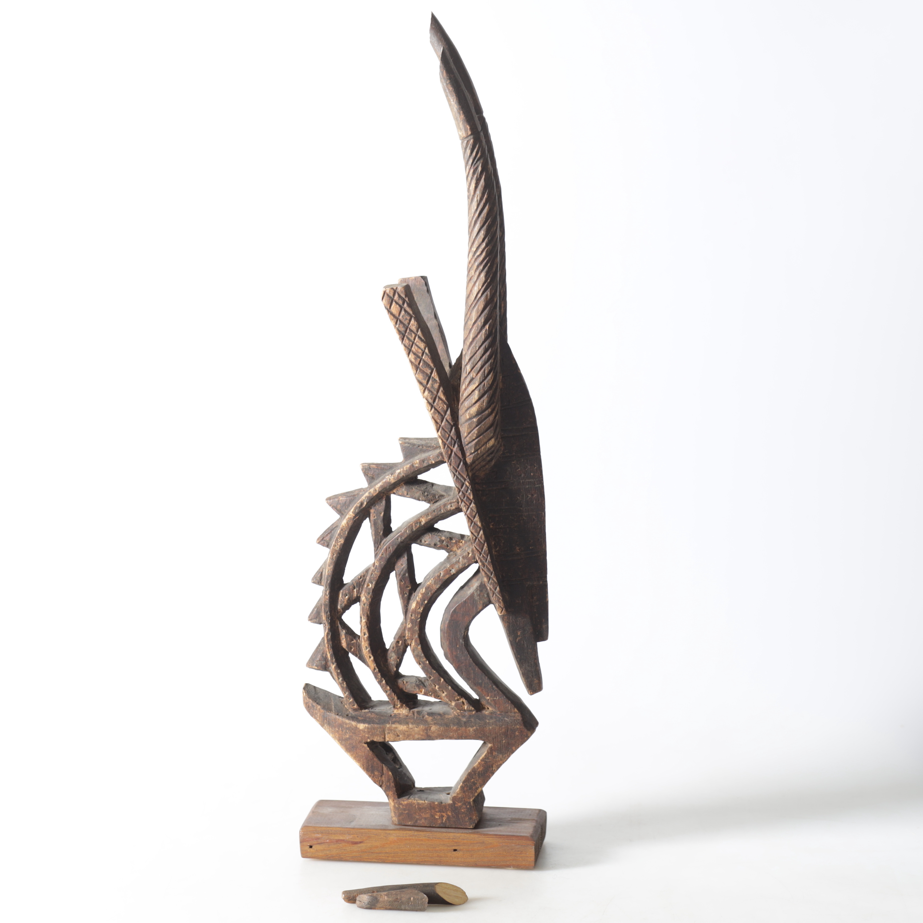 CHIWARA, dansmask, Bamana, Mali, skuret trä, rituellt föremål som symboliserar antilopen.