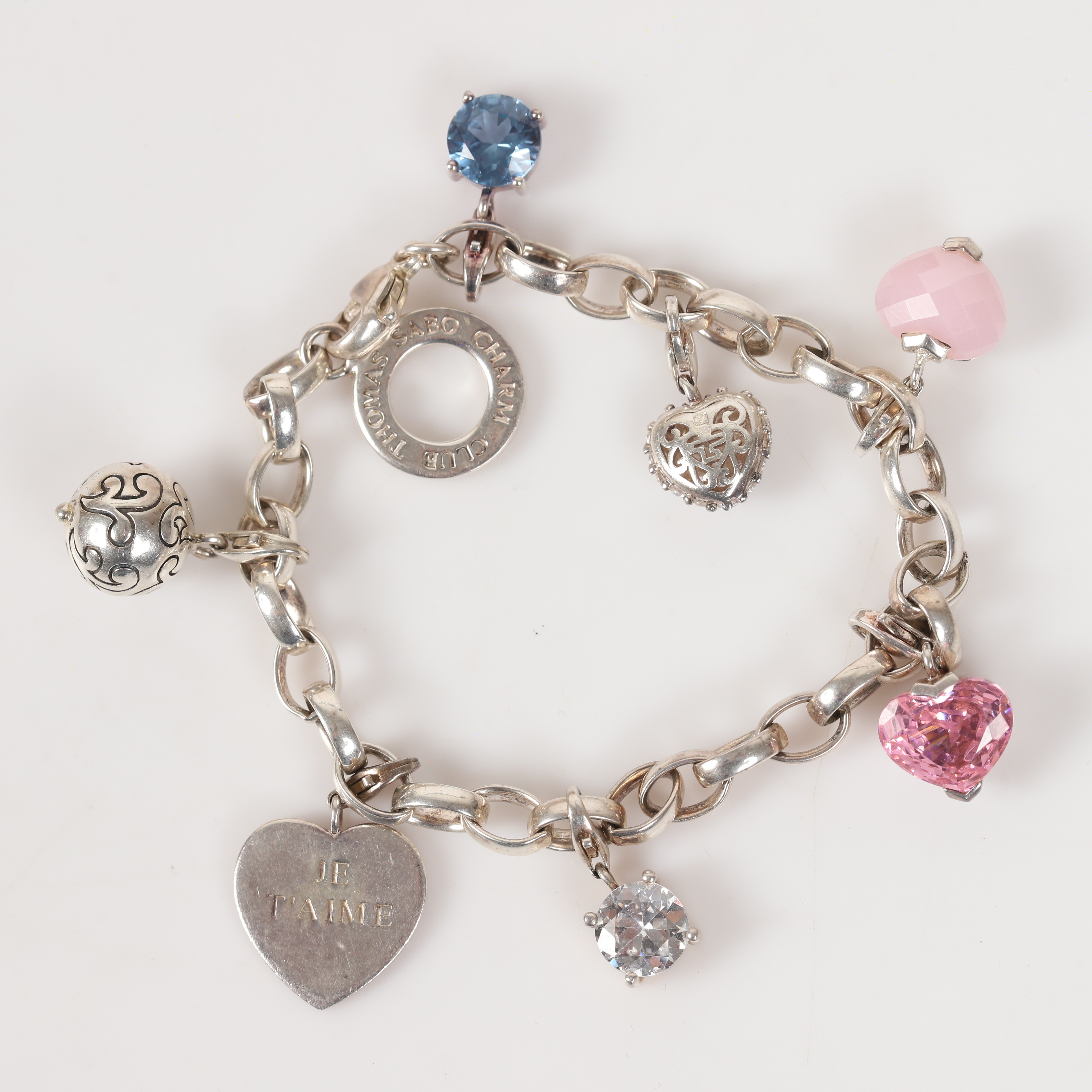 THOMAS SABO. Armband, "Charm Club", ankarlänk med berlocker, sterlingsilver.