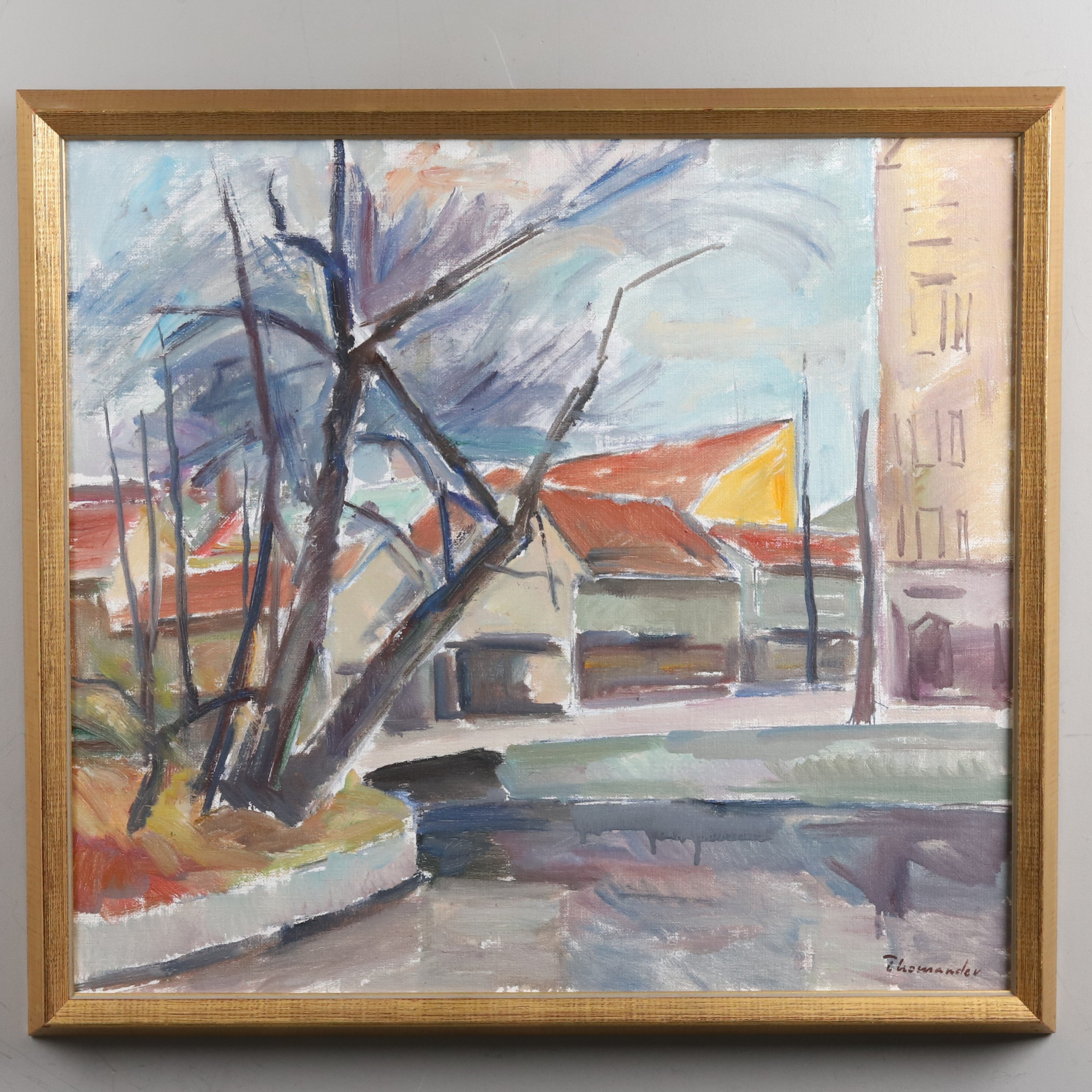 HARRY THOMANDER. Olja på duk, "Mot Kungsgatan i Örebro", signerad.