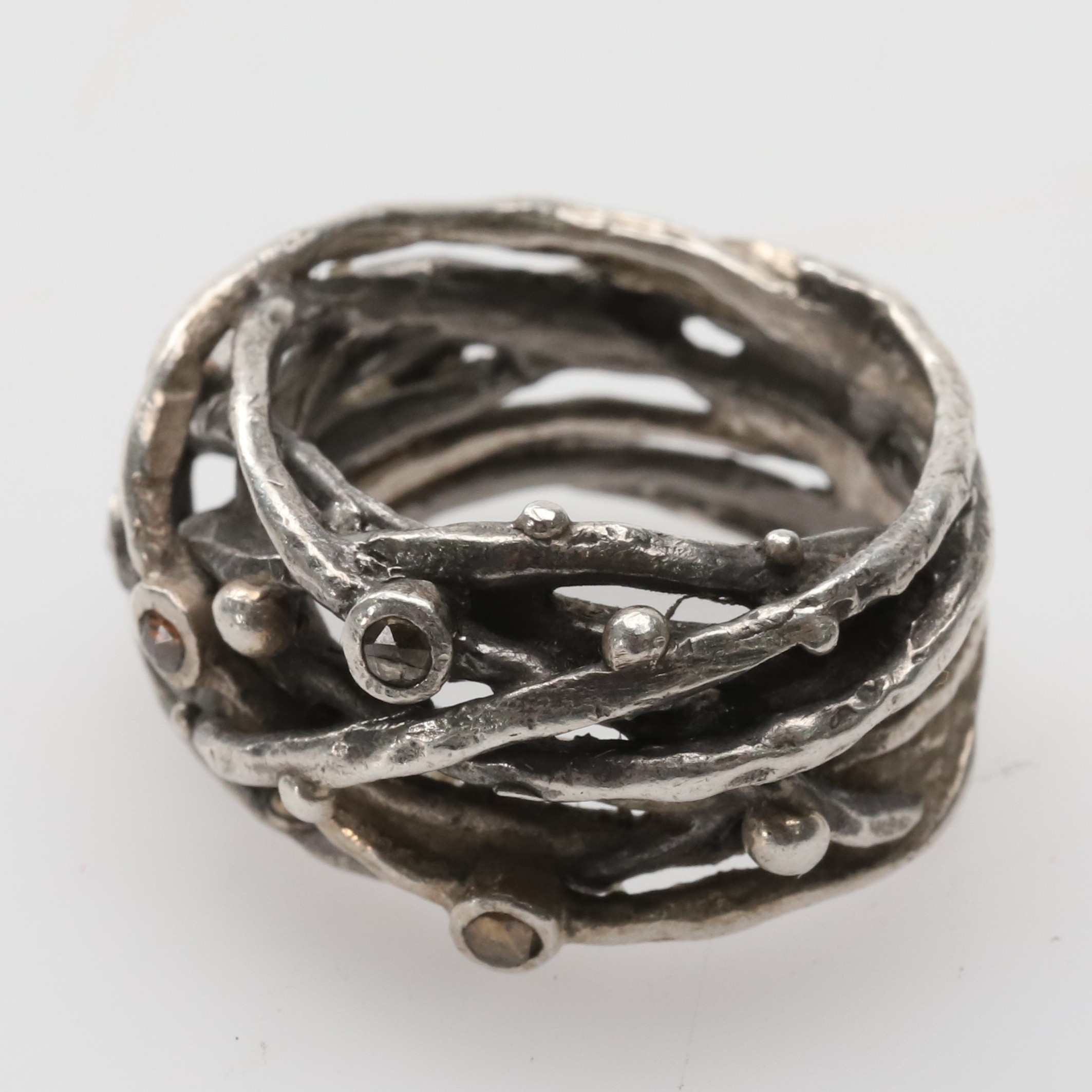 BJØRG, RING, "Big nest", sterlingsilver med rosenslipade diamanter.