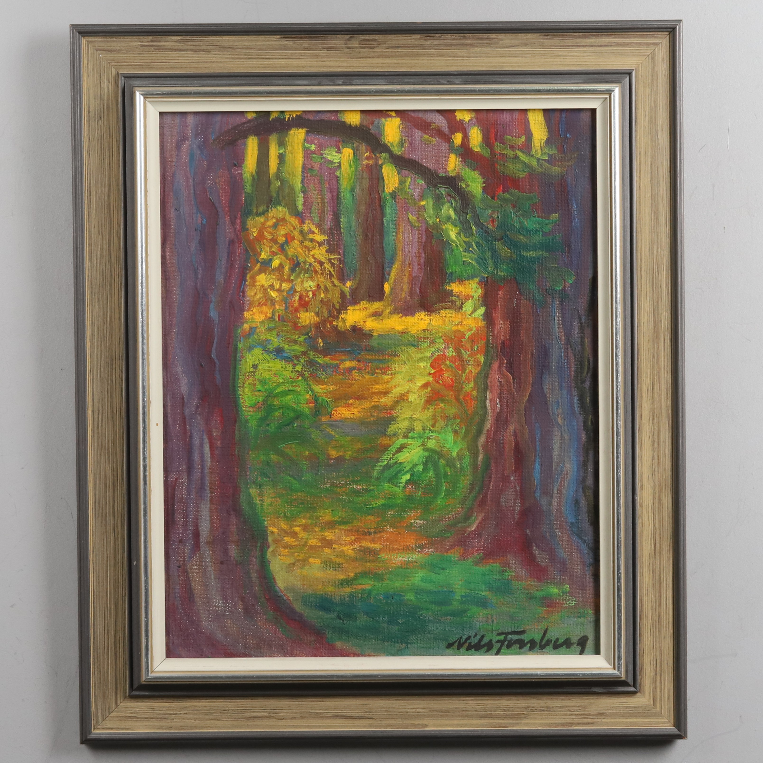 NILS FORSBERG, Olja på duk, "Redwoodskog, Origon", signerad.