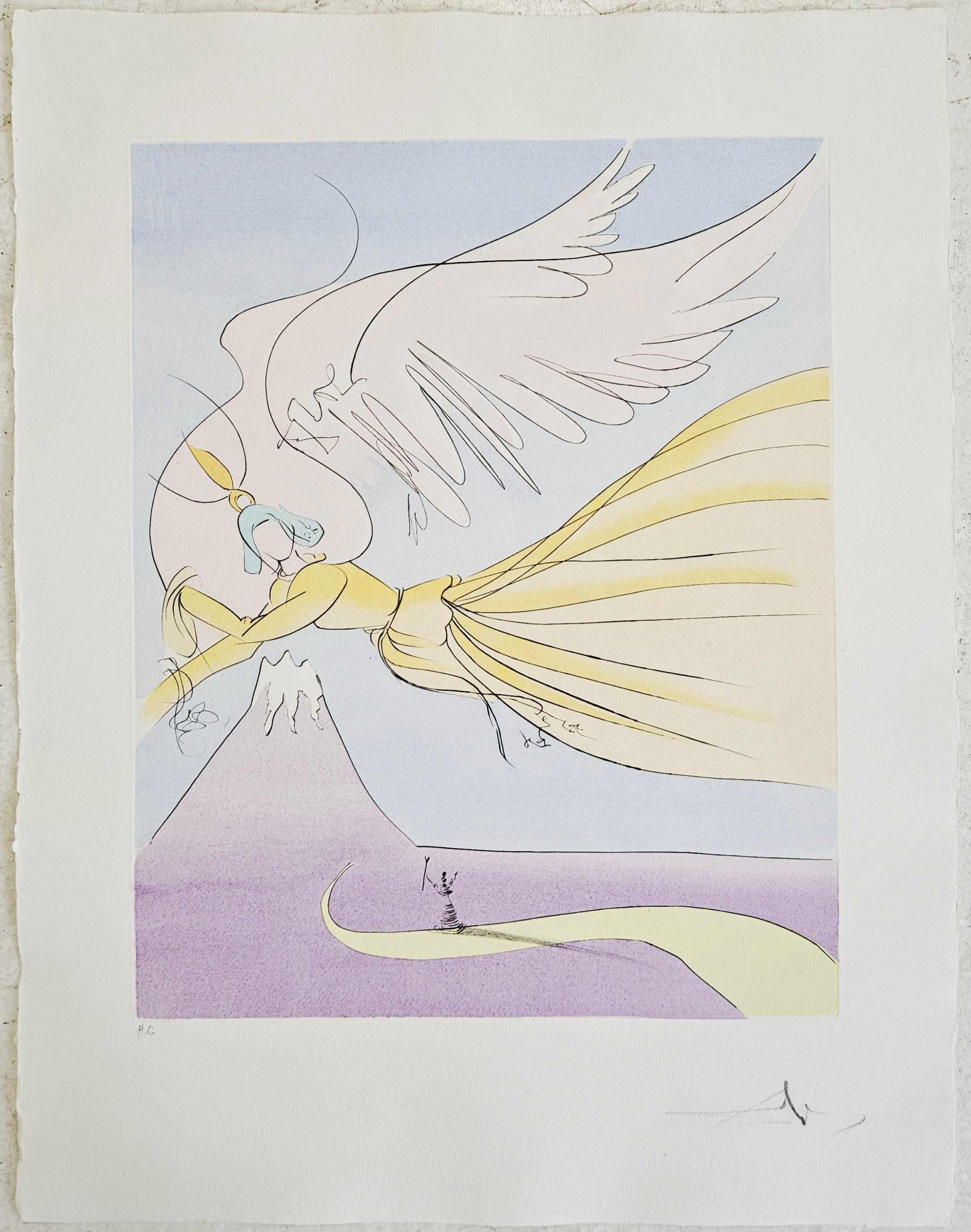 SALVADOR DALÍ. "Hagoromo". Färgetsning, ur serien "Japanese fairy tales", HC, signerad Dali.