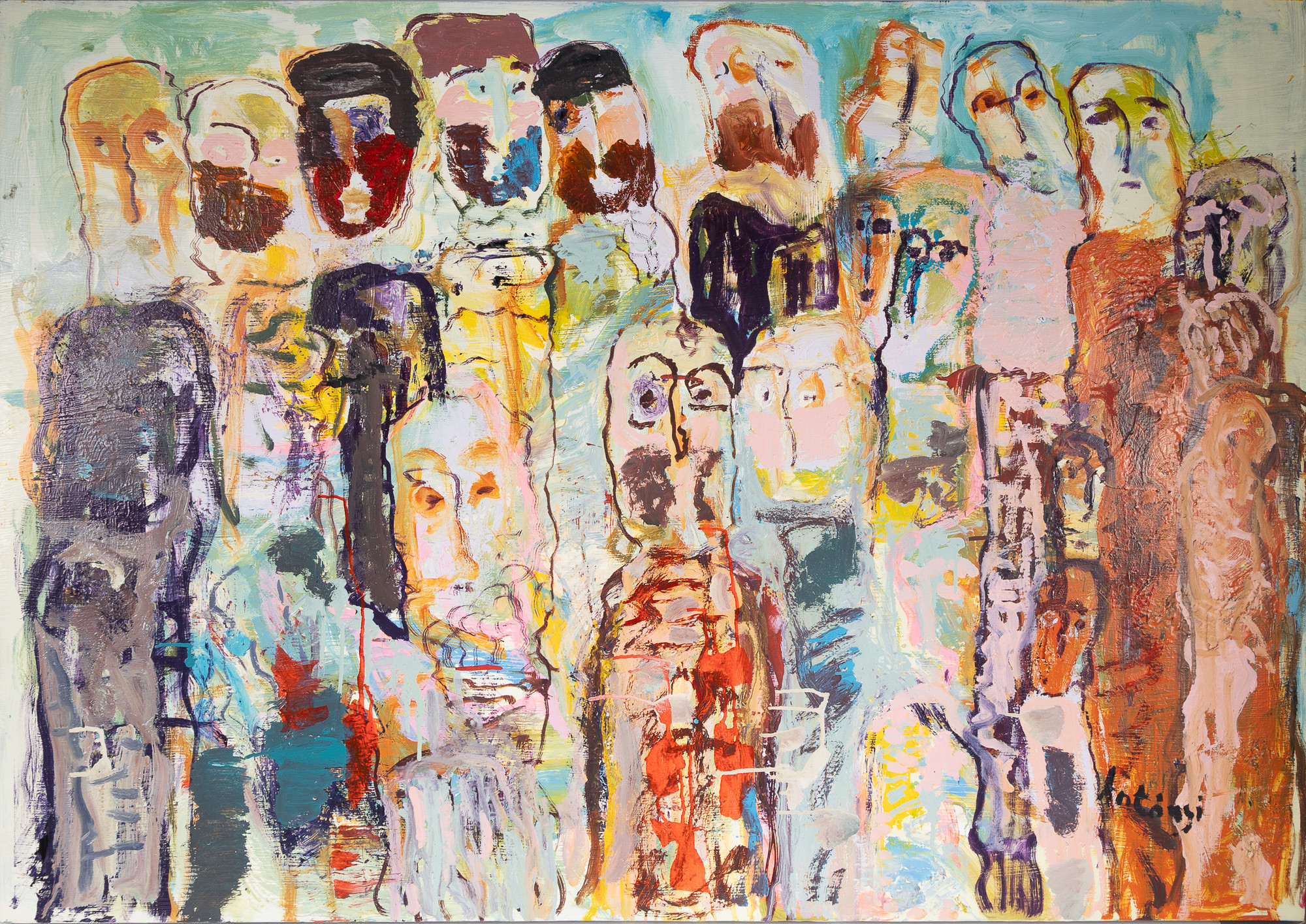 IMRE ANTONYI (1932-2025). Komposition med figurer, olja på duk, signerad Antonyi.
