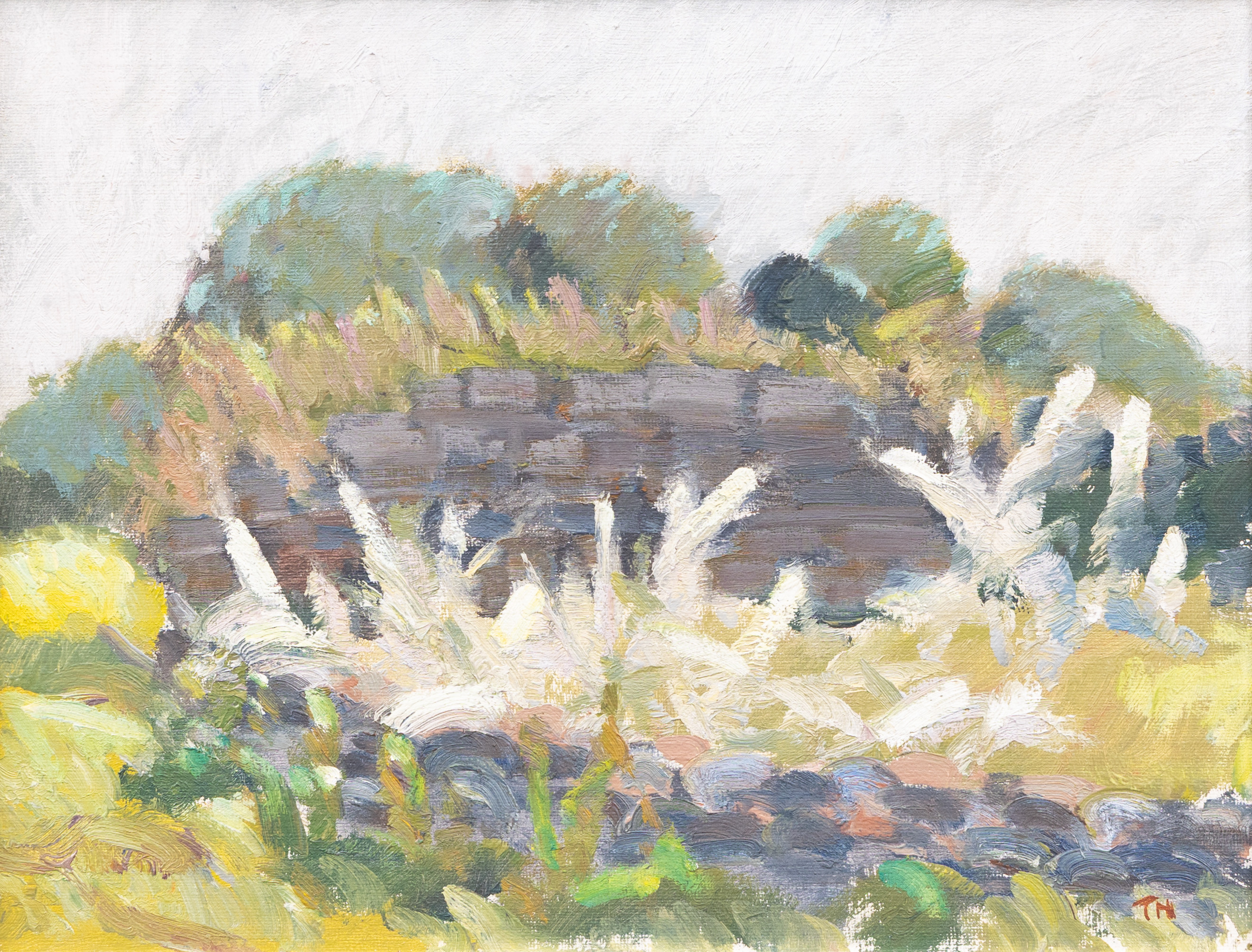 TAGE NILSSON. "Blommande slånbär, Öland", olja på pannå, signerad.